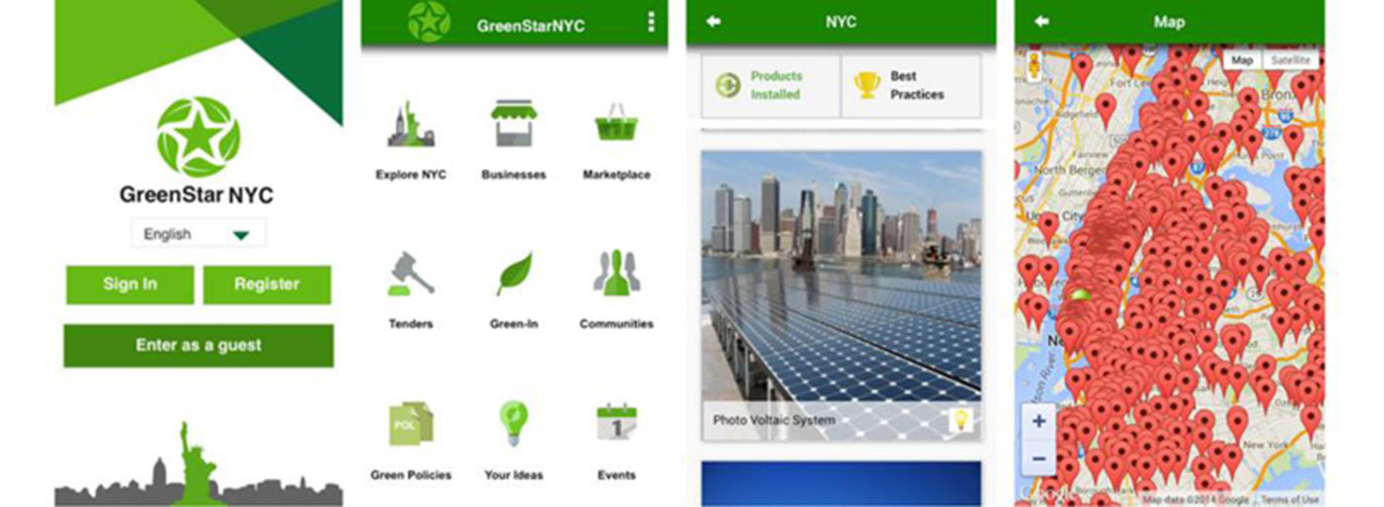 Screen shots of GreenStar NYC mobile app