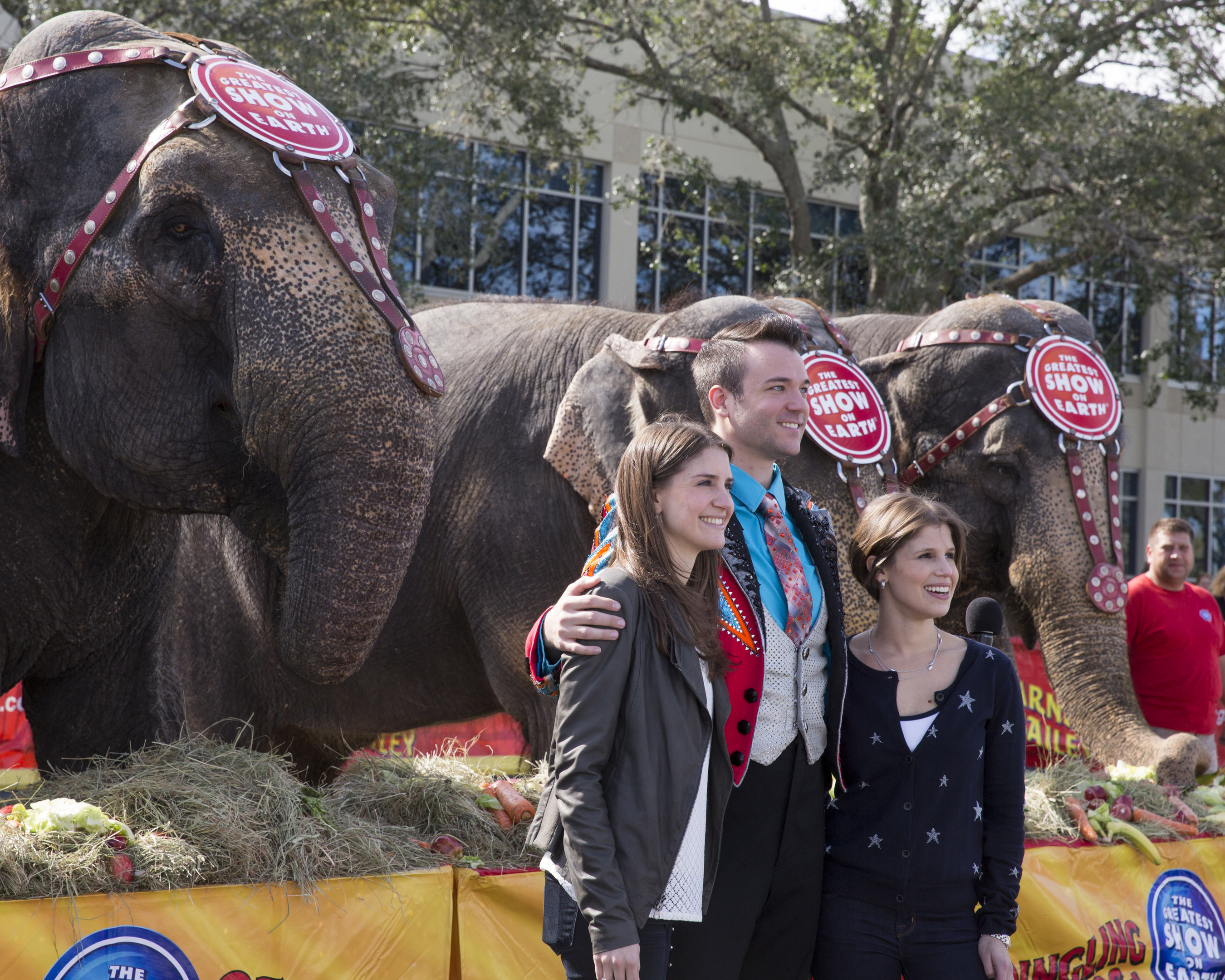 Producers of Ringling Bros. and Barnum & Bailey Nicole Feld and Alana Feld with Ringmaster David Shipman welcoming The Greatest Show On Earth to its permanent winter home at Feld Entertainment Studios in Palmetto, FL.