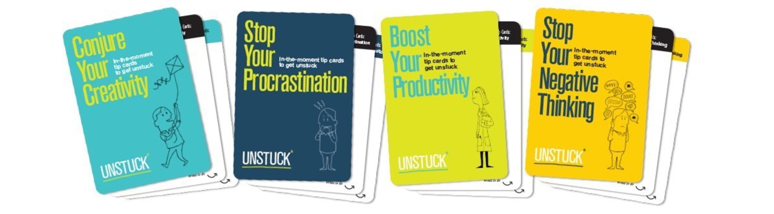 Just in time for the holiday season, Unstuck announces four Tip Card decks that focus in on some of life's most common dilemmas. They make great gifts for colleagues, creative friends or family, and anyone who appreciates light-hearted but effective support in moments of need.