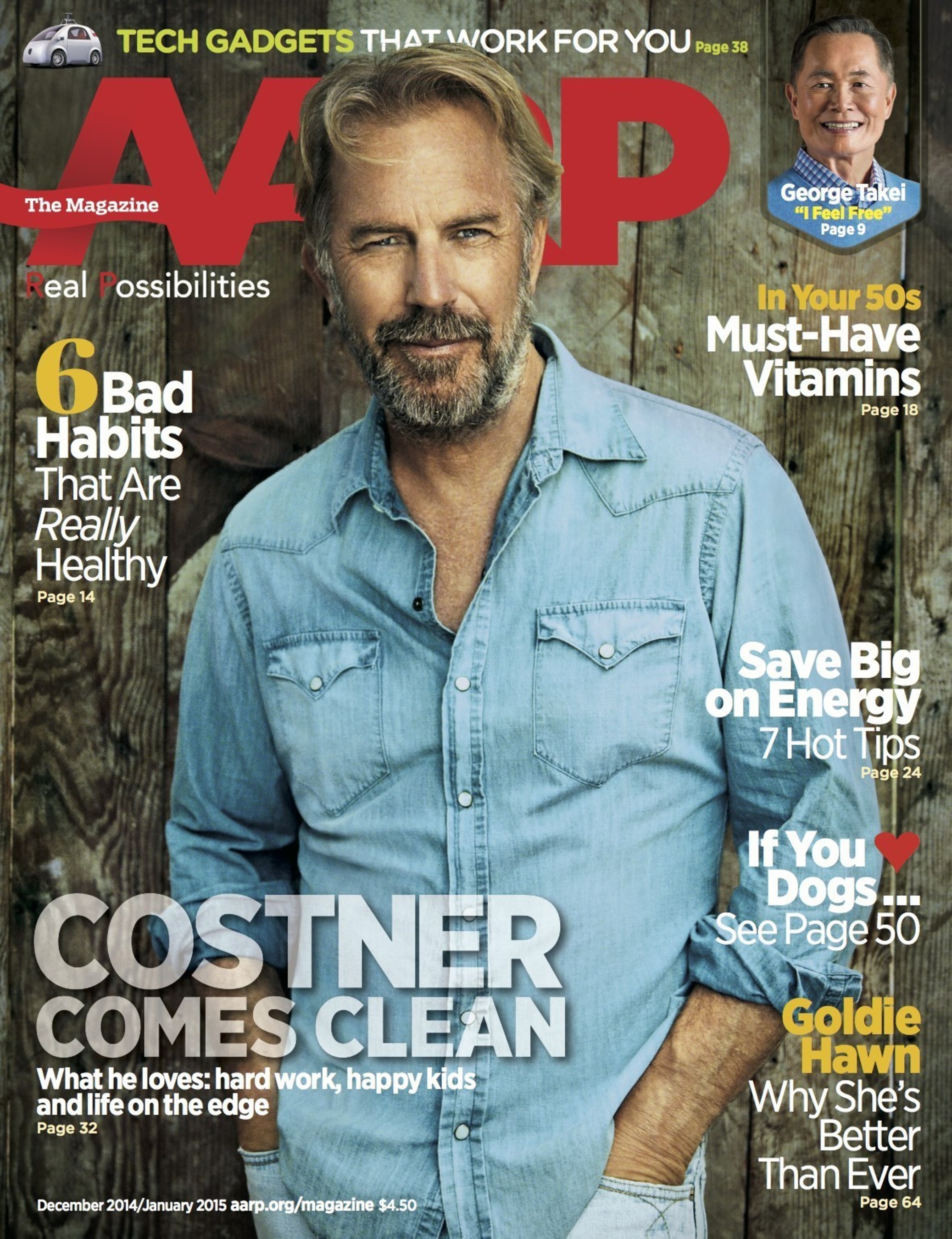 AARP Movies For Grownups Career Achievement Award Honoree, Kevin Costner, Graces the Cover of the December/January issue of AARP The Magazine