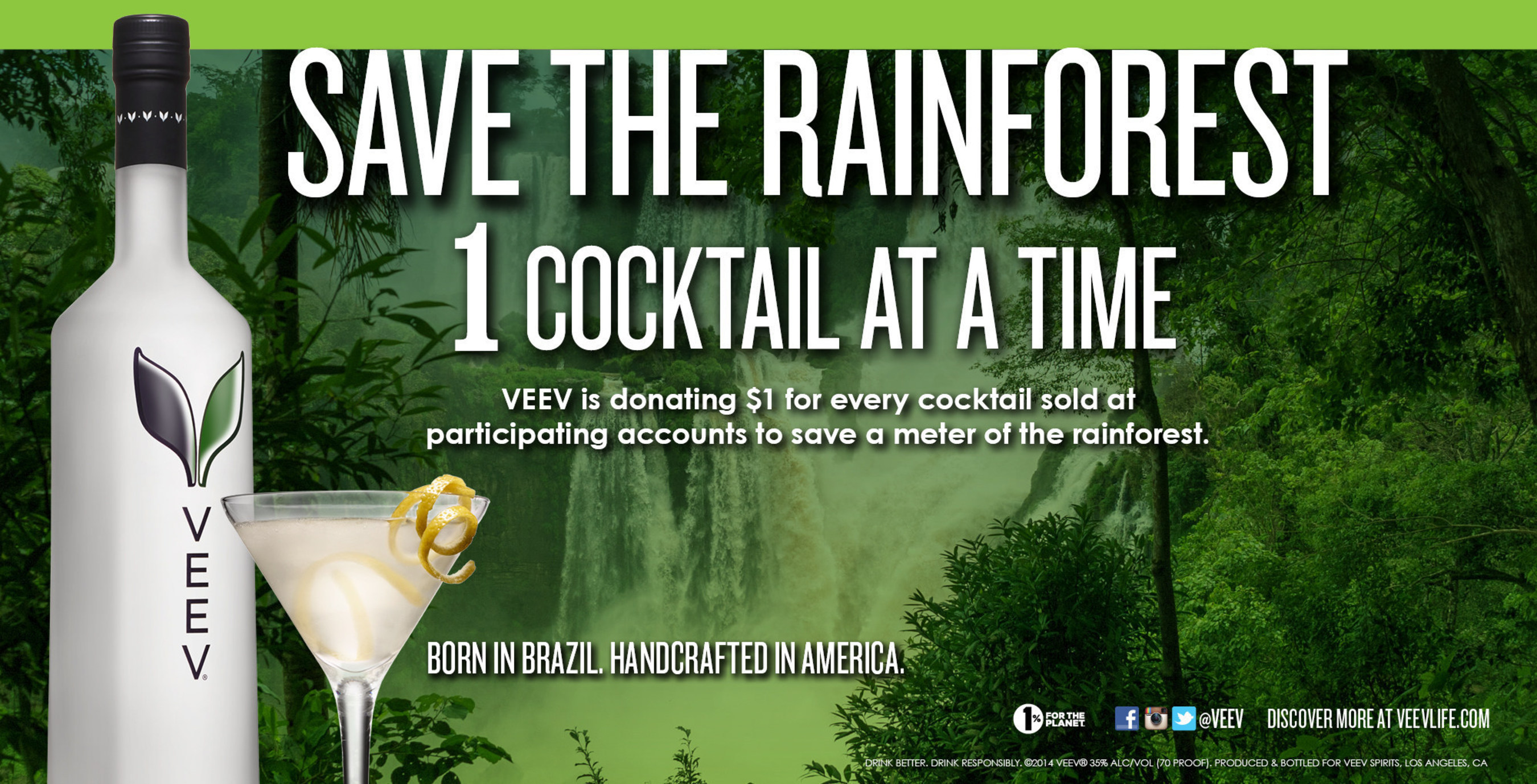 VEEV(R) Spirits Partners With Cuipo To Save The Rainforest One Cocktail At A Time. VEEV Spirits, is proud to announce a new partnership with Cuipo, a lifestyle brand dedicated to preserving prime rainforest around the globe. VEEV Spirits will be donating $1 for every drink sold through participating on-premise accounts (up to $30K), to Cuipo's non-profit foundation "One Meter at a Time," whose primary responsibility and mission is to protect and preserve the rainforest through education and brand activation.