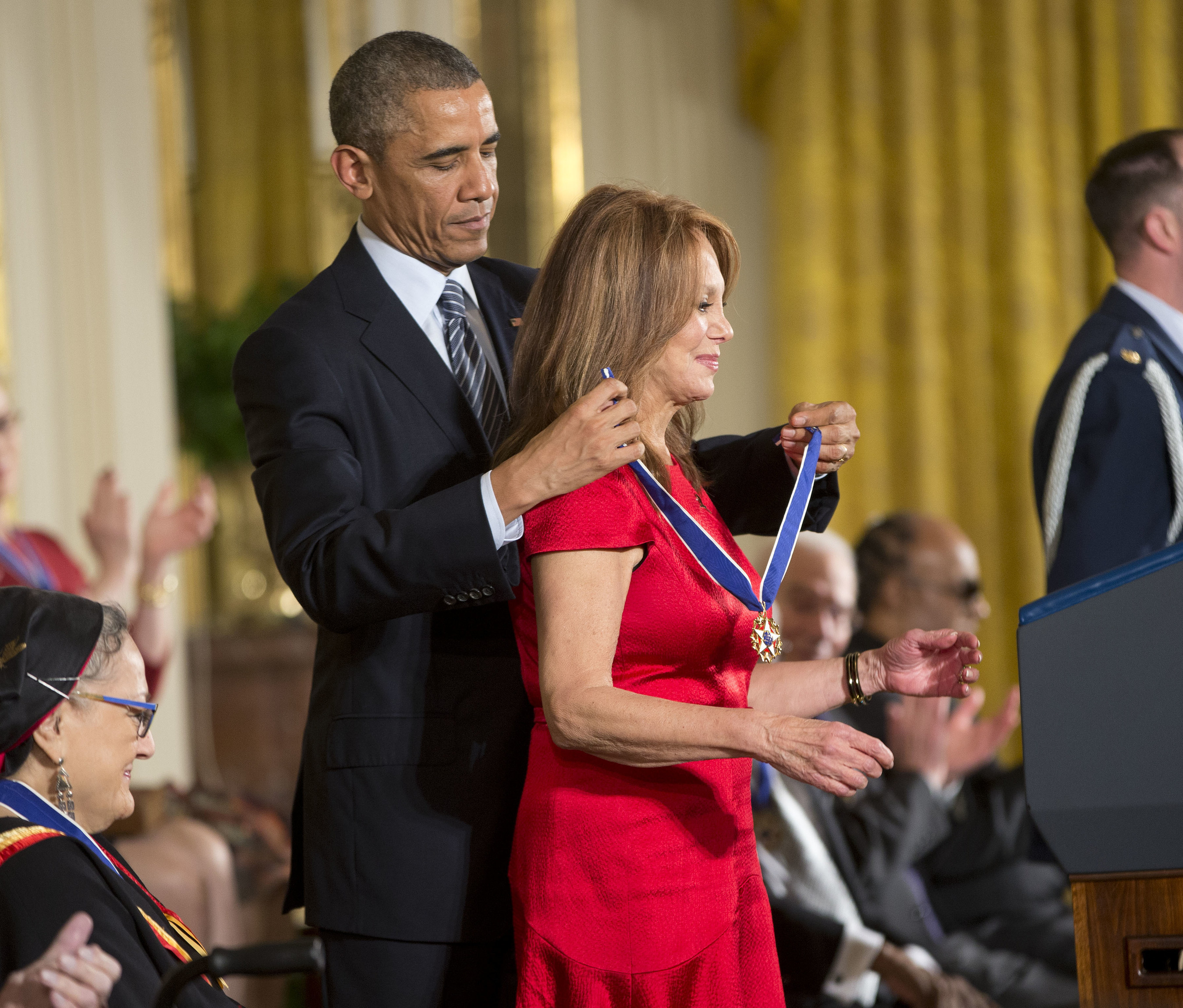 Marlo Thomas, National Outreach Director for St. Jude Children's Research Hospital(R), receives the Nation's Highest Civilian Honor for Her Tireless Efforts on Behalf of Women and Girls, and for Her Leading Role in the Fight Against Childhood Cancer. (AP Photo/Pablo Martinez Monsivais)