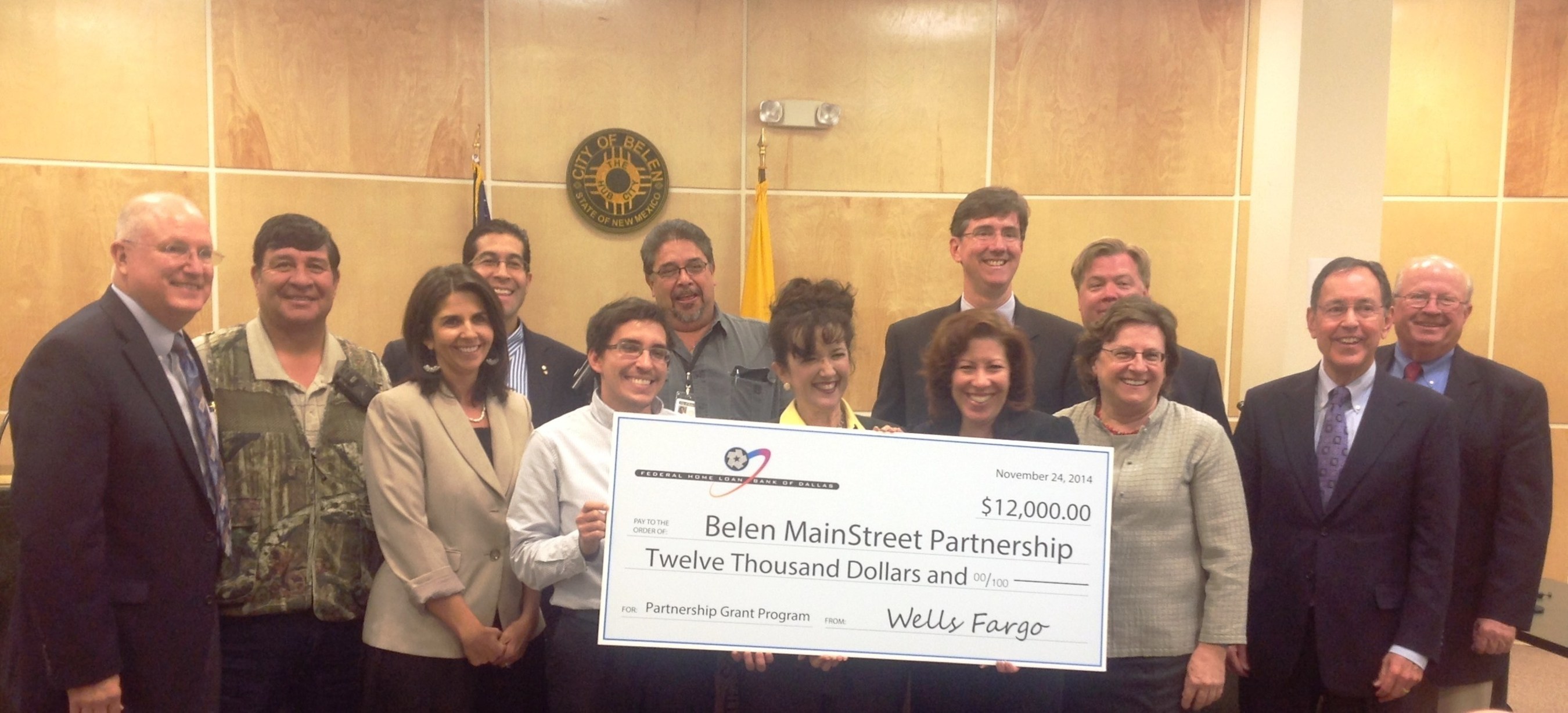 The Belen MainStreet Partnership, a nonprofit organization working with public and private sectors of Belen, New Mexico, received a $12,000 Partnership Grant Program (PGP) award November 24, 2014, from Wells Fargo and the Federal Home Loan Bank of Dallas. The funding will support administrative costs within the Belen MainStreet Partnership program and fund special projects in the community.