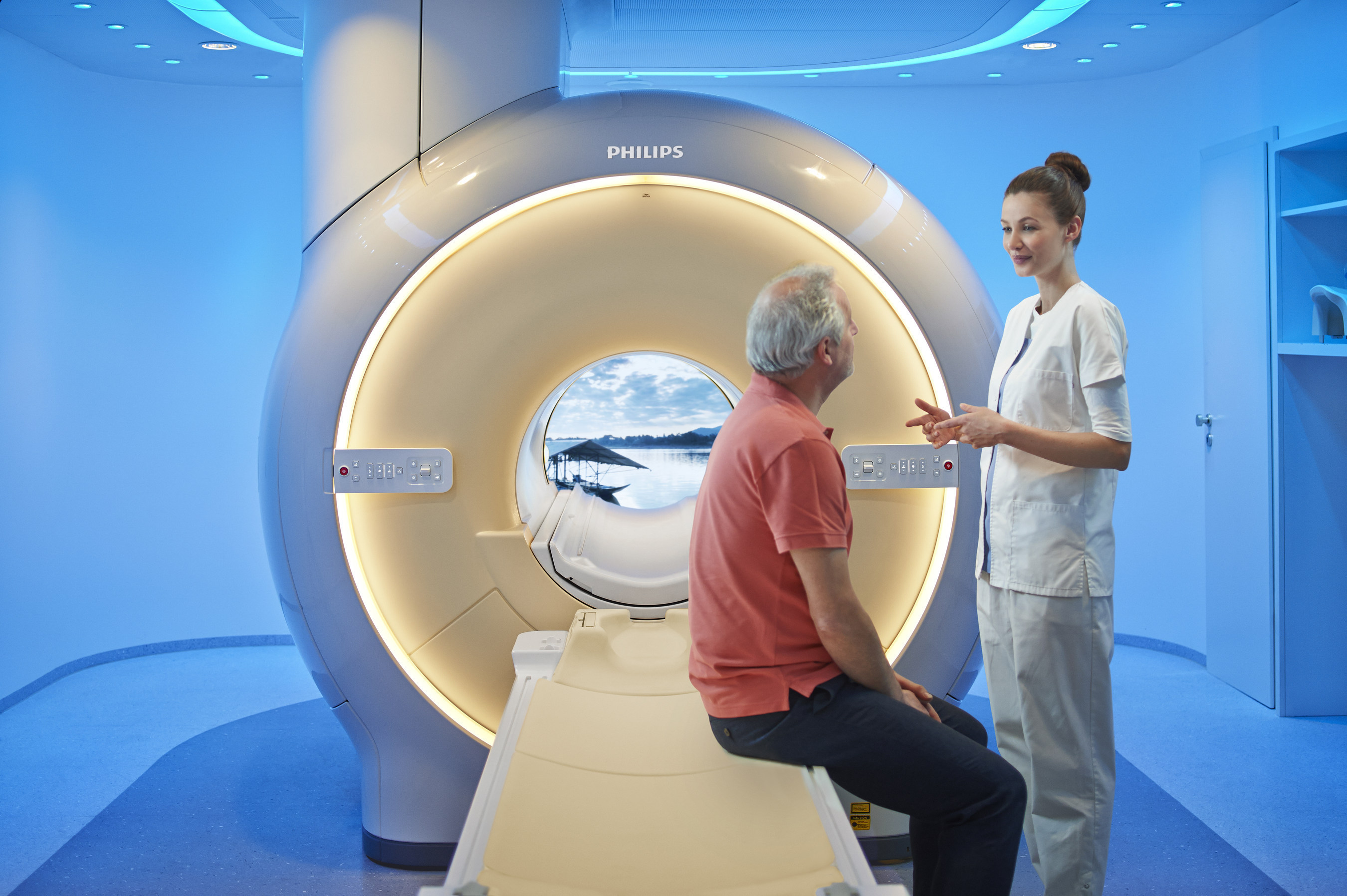 The Ambient Experience for MRI, patient in-bore solution is designed to help patients relax during an MRI exam.