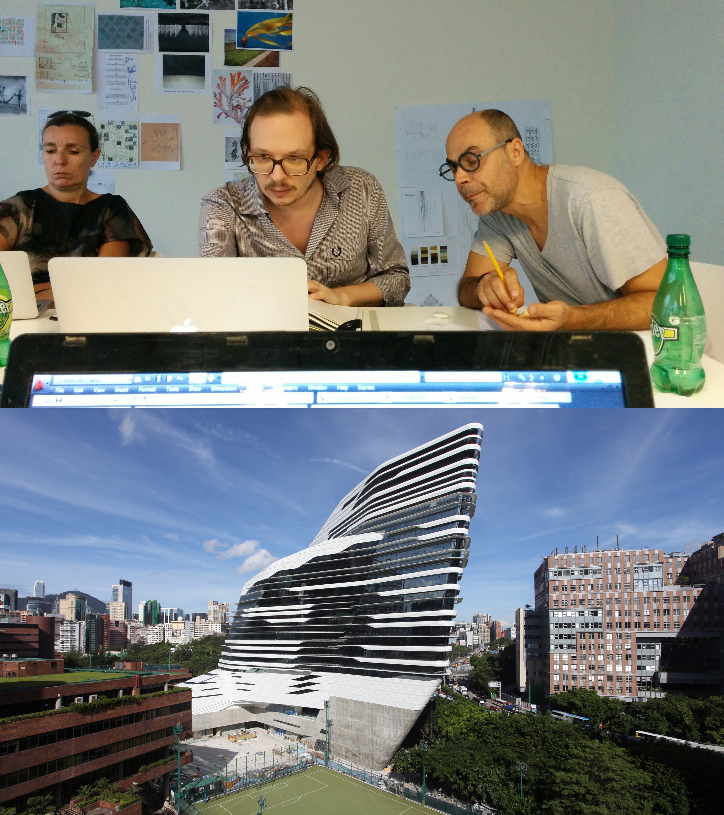 The research project led by Laurent Gutierrez, Valérie Portefaix and Project Supervisor (Cartography) Gilles Vanderstocken (middle) was conducted in the Jockey Club Innovation Tower, home of Hong Kong PolyU School of Design.