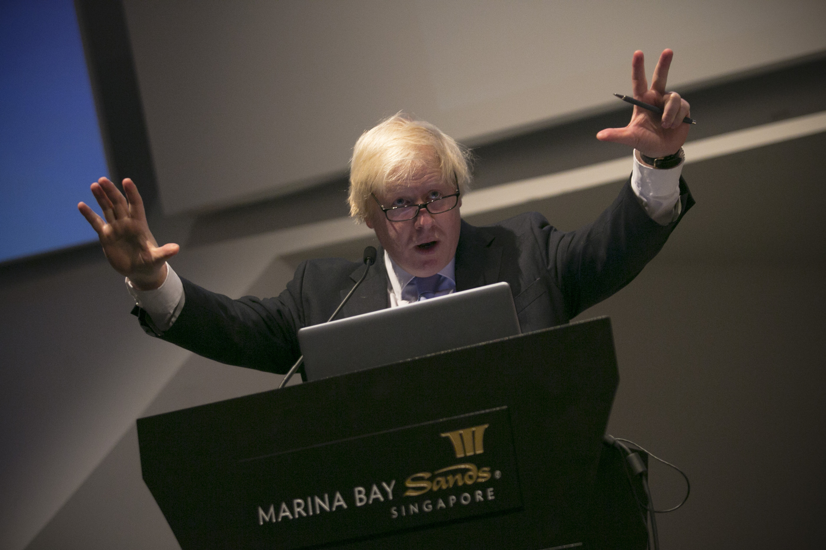 The Mayor of London, Boris Johnson, is pictured at the ArtScience Museum in Singapore where he revealed new figures compiled by London & Partners that show record venture capital investment into London-based FinTech firms. So far this year companies have attracted more than US$539 million âeuro" triple the amount raised in 2013 âeuro" and an amount representing more than half of all FinTech investment across Europe. The Mayor is on a six day trade mission to the Far East where he is aiming to build on his work to create jobs and growth, and promote London to the world as a major investment destination as he leads a trade mission to Singapore, Jakarta and Kuala Lumpur. (PRNewsFoto/London _ Partners)