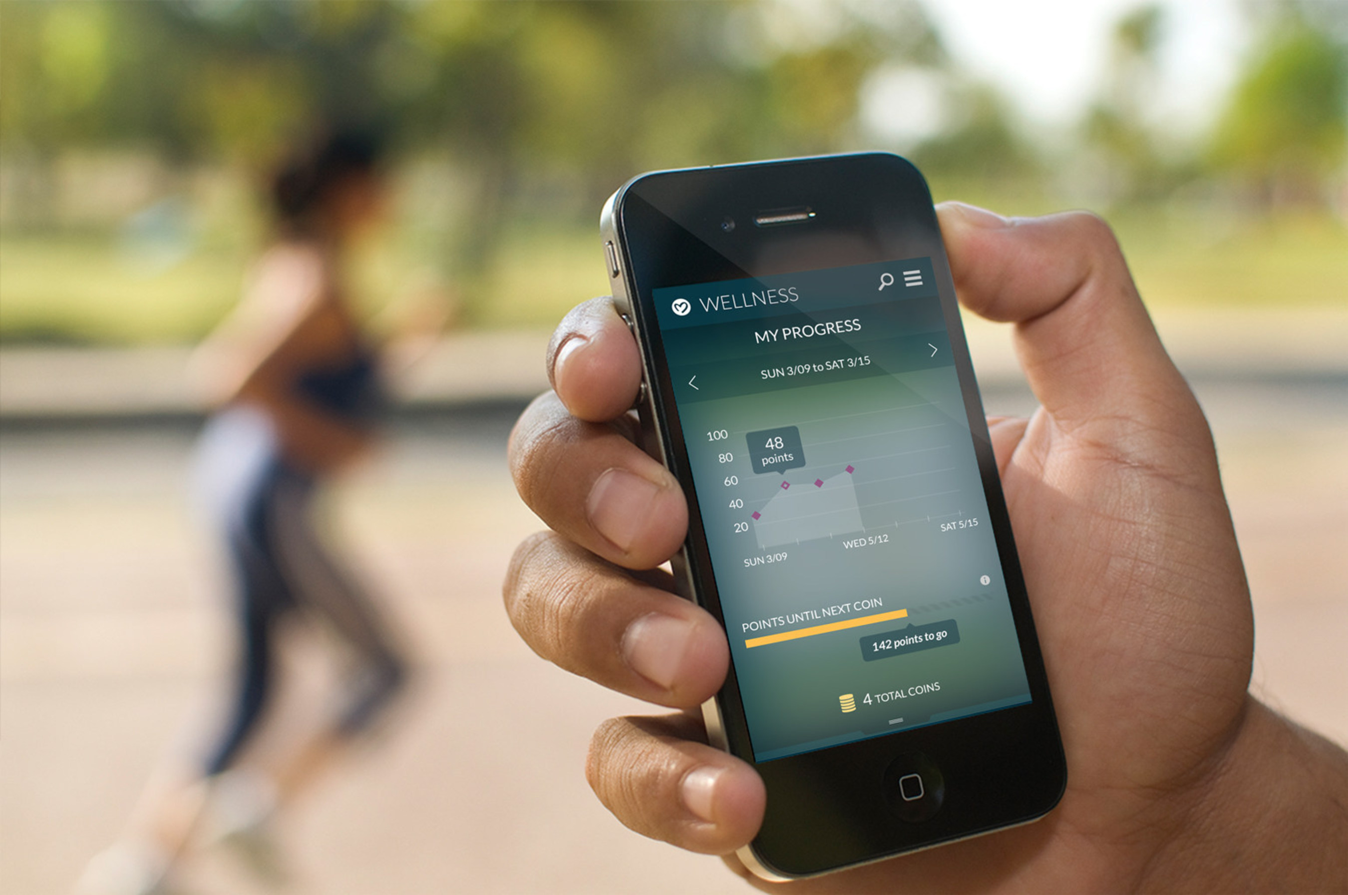 The Maxwell Health mobile app integrates with leading fitness devices so employees can track their fitness and employers can reward healthy behavior.
