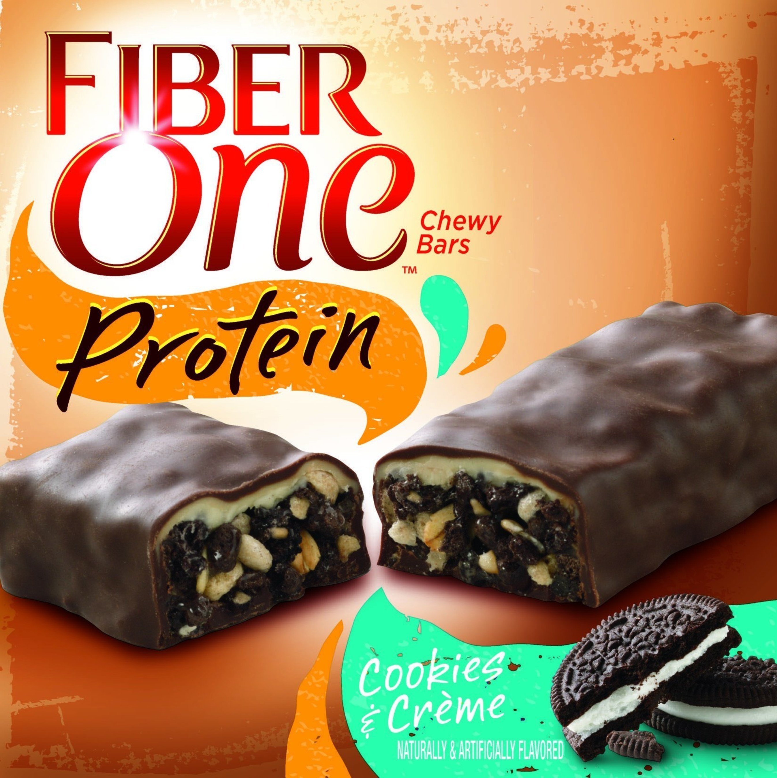 Fiber One(TM) Protein Cookies & Creme offers 6 grams of protein in an enticing combination of creamy layers and cookie pieces.