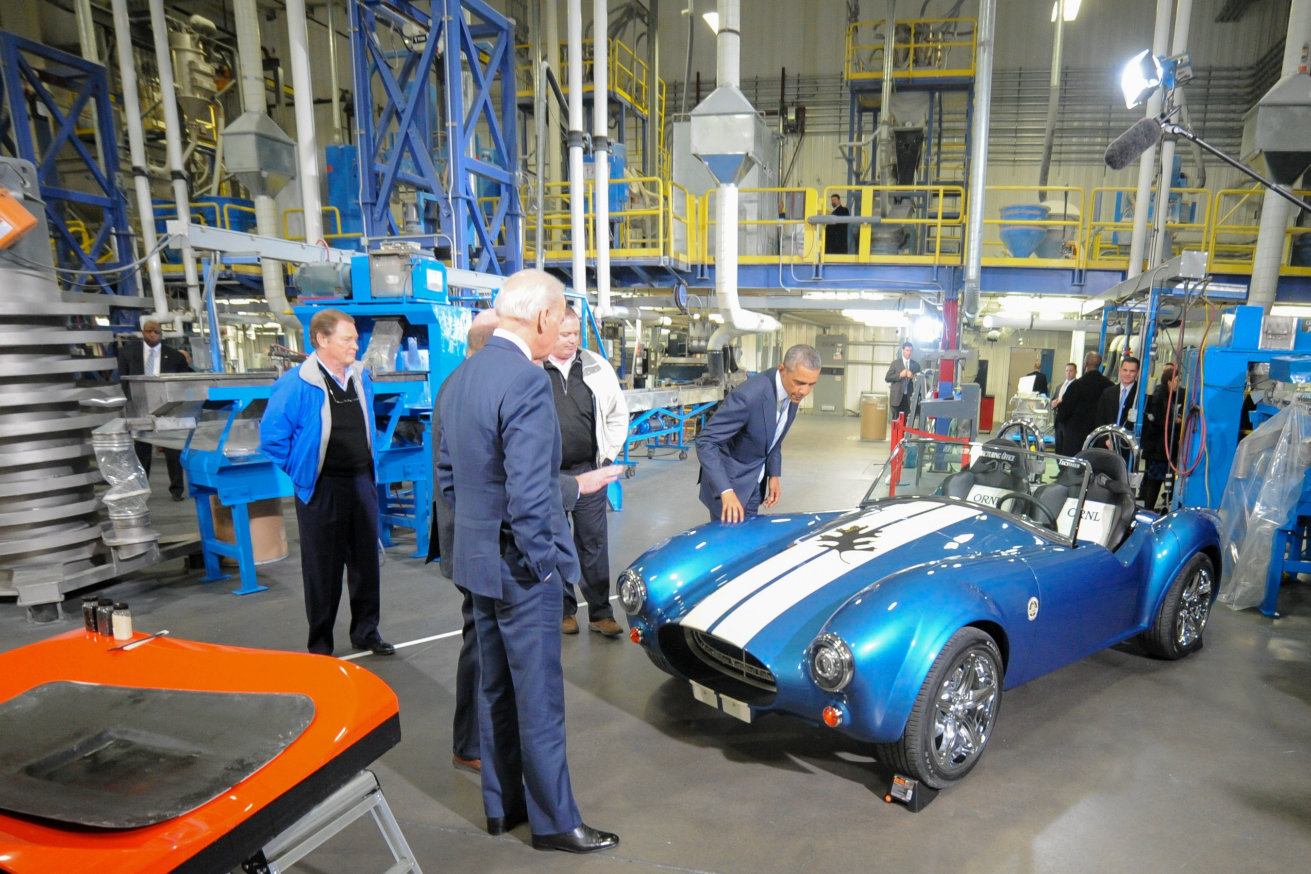 President Obama and Vice President Biden Toured the Techmer PM, LLC Production Facility and Gained a Look at a 3-D Printed Car Created Using Techmer ES Carbon Fiber Materials