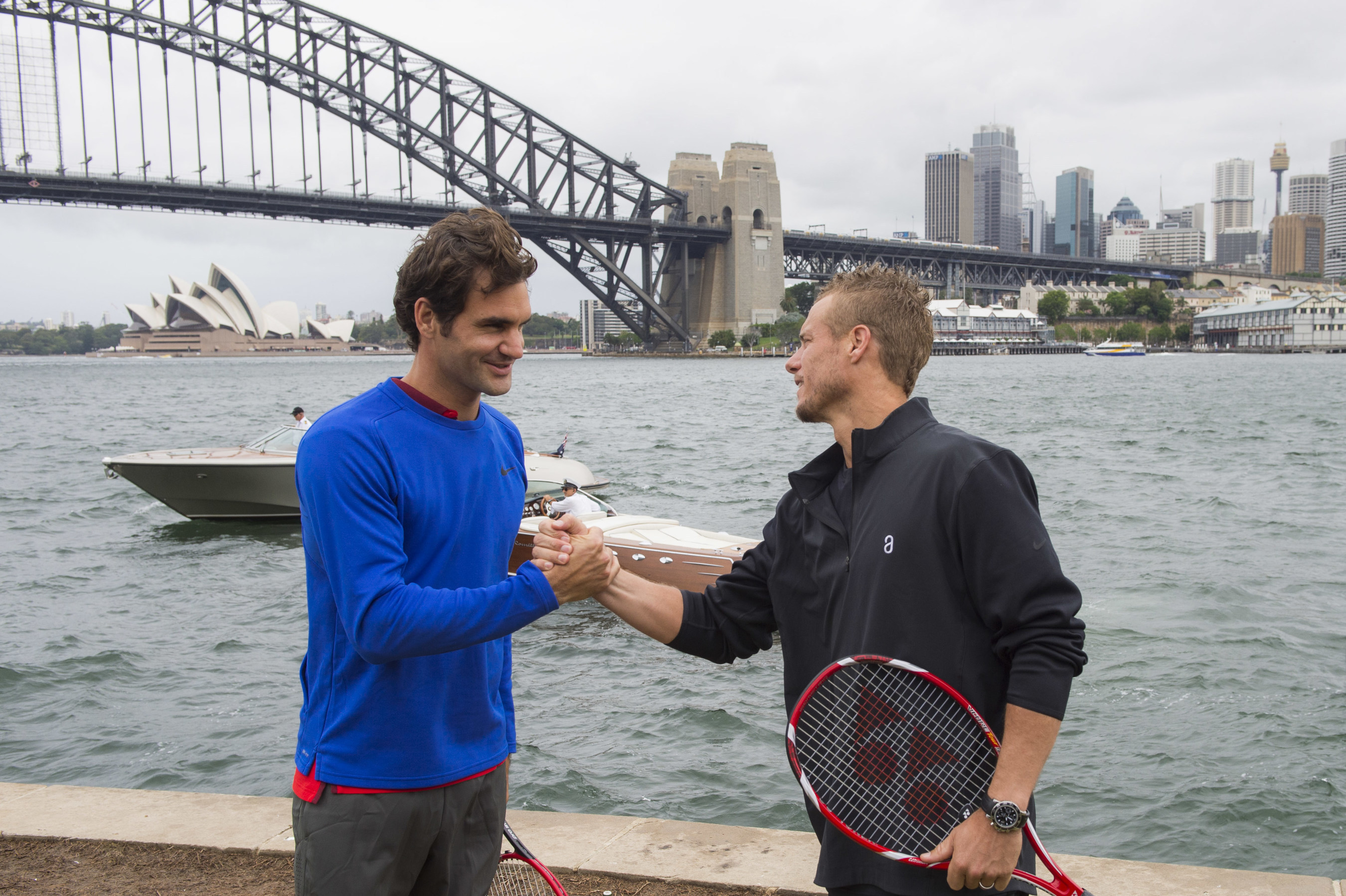 Federer and Hewitt create history at the Sydney Opera House for FAST4 Tennis. Destination NSW_Mark Watson