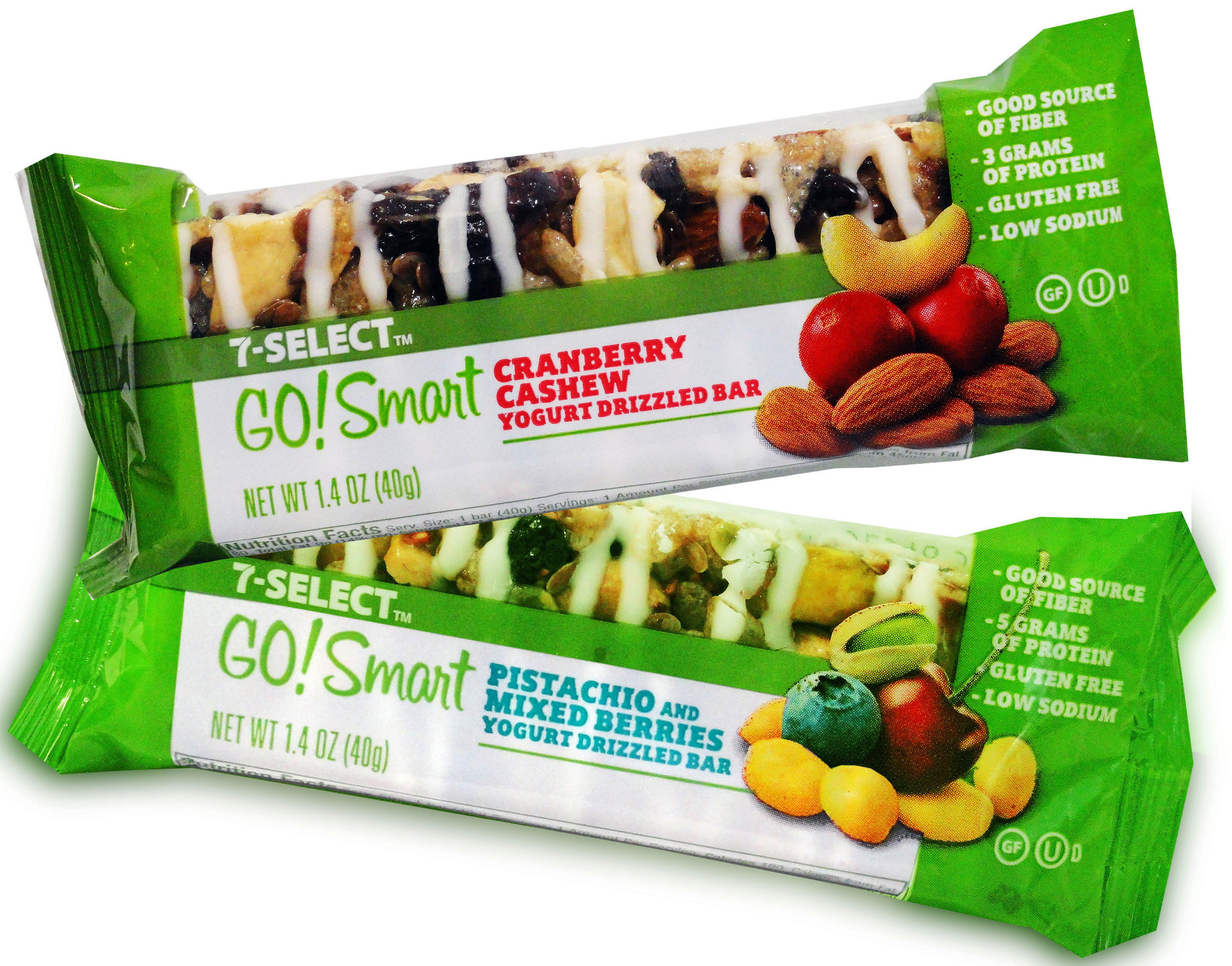 Better for you and your New Year's health resolution, 7-Eleven just introduced two proprietary health bars as part of its 7-Select private-brand line. Weighing in at just under 200 calories, the 7-Select Go!Smart fruit and nut bars come in two varieties - Cranberry Cashew, and Pistachio and Mixed Berries.