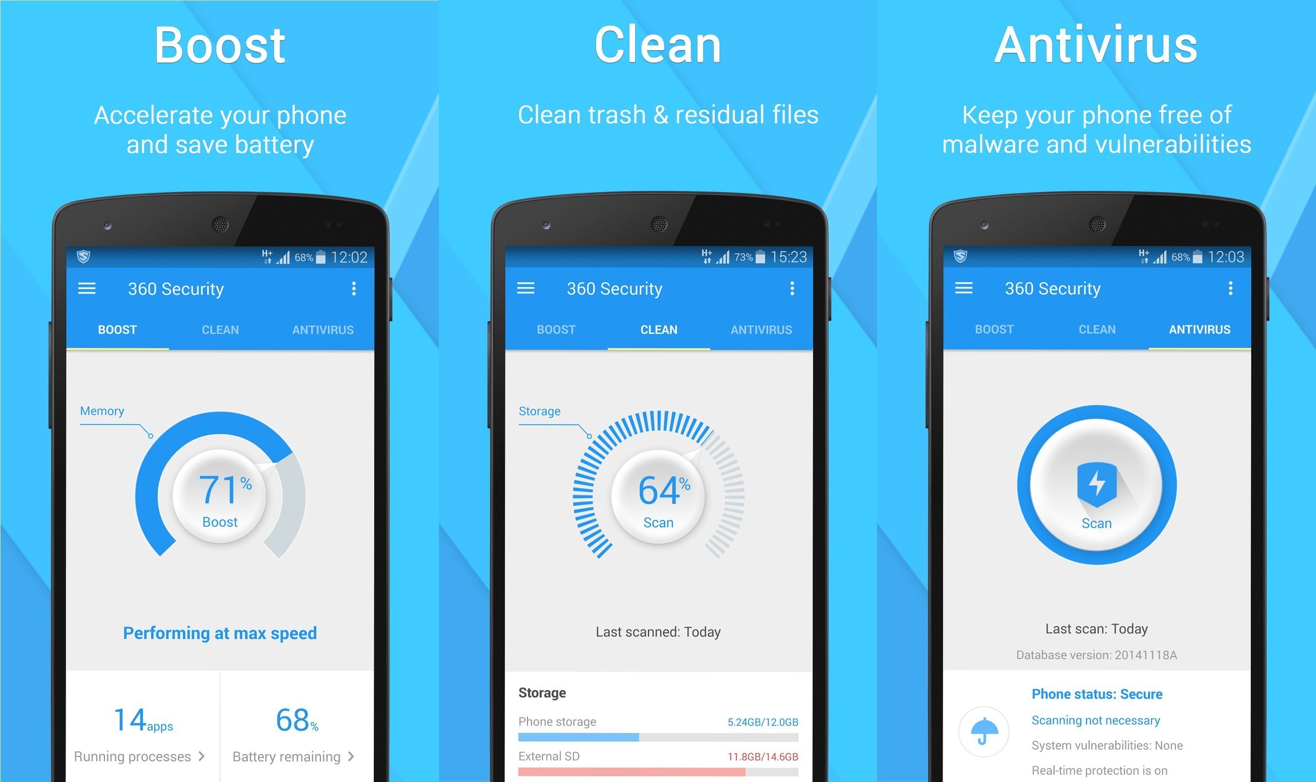 Boost your smartphone's speed, clean junk files, fend off viruses, and more with 360 Security.