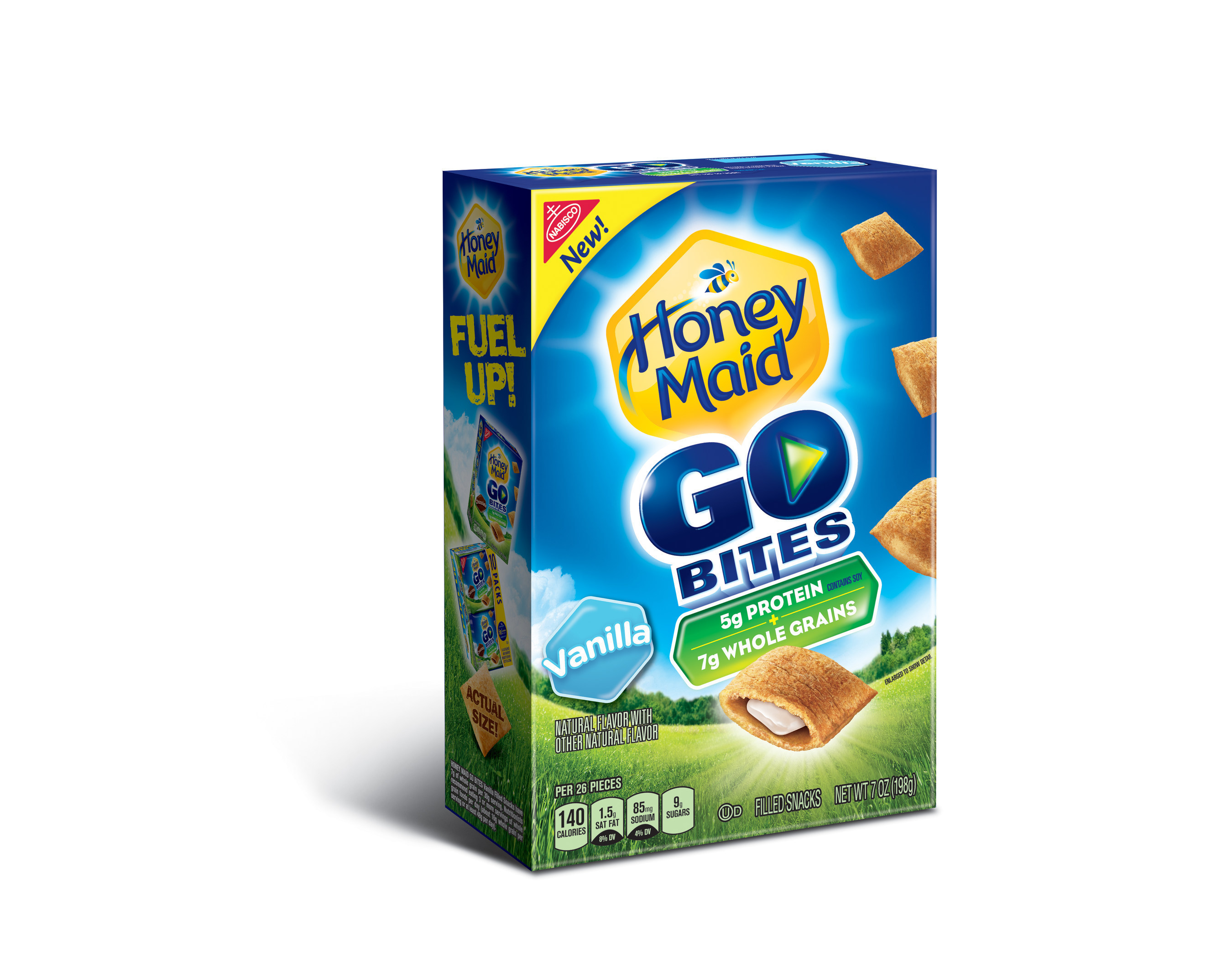 Honey Maid Go Bites Filled Snacks are crispy graham pockets filled with delicious ingredients kids can love together with 7g of whole grains and 5g of protein per 30g serving.