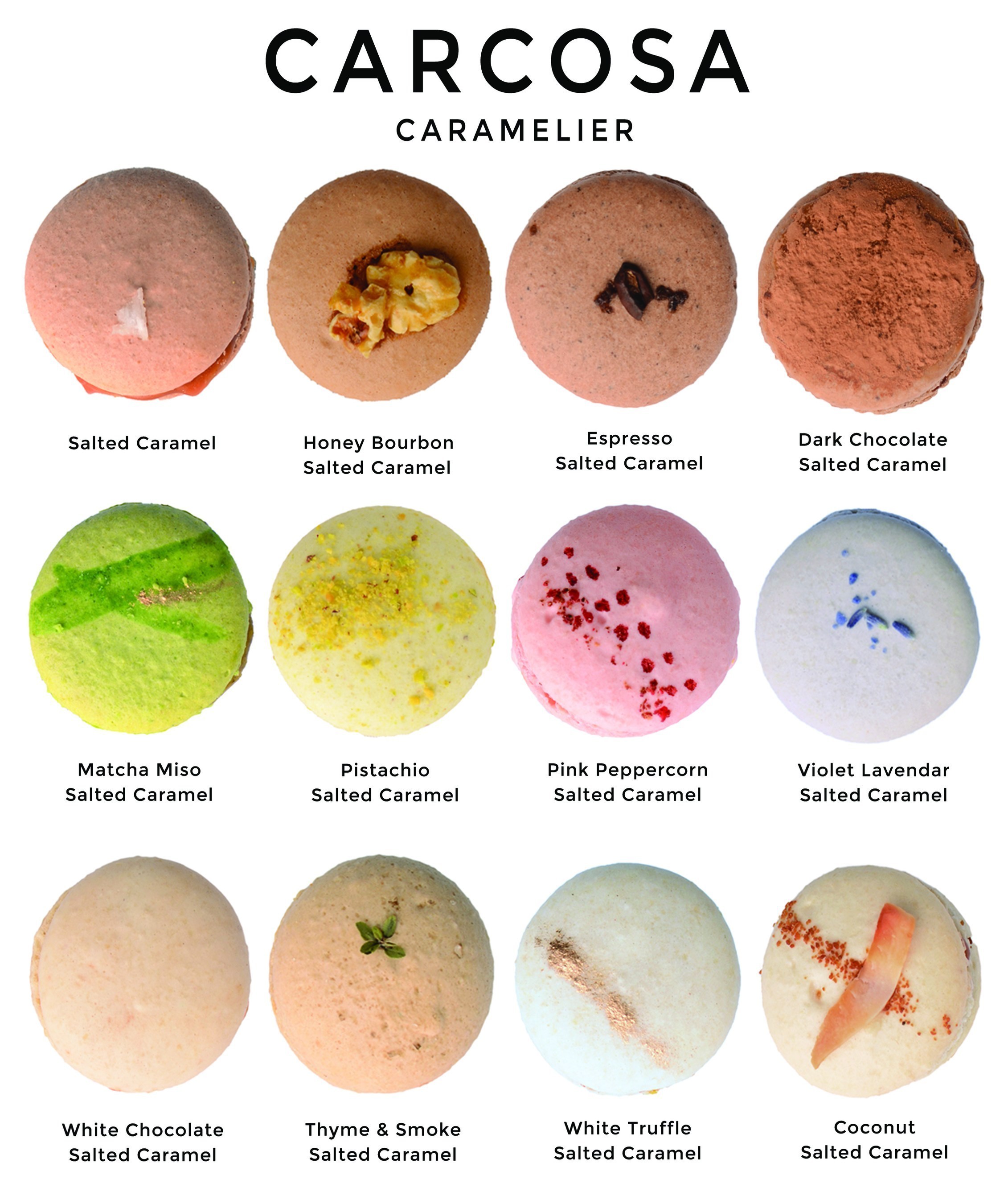 Introducing Carcosa, the salted caramel specialist. Unleashed late 2014 the Carcosa Macaron Collection features 12 flavor macarcons, all salted caramel!