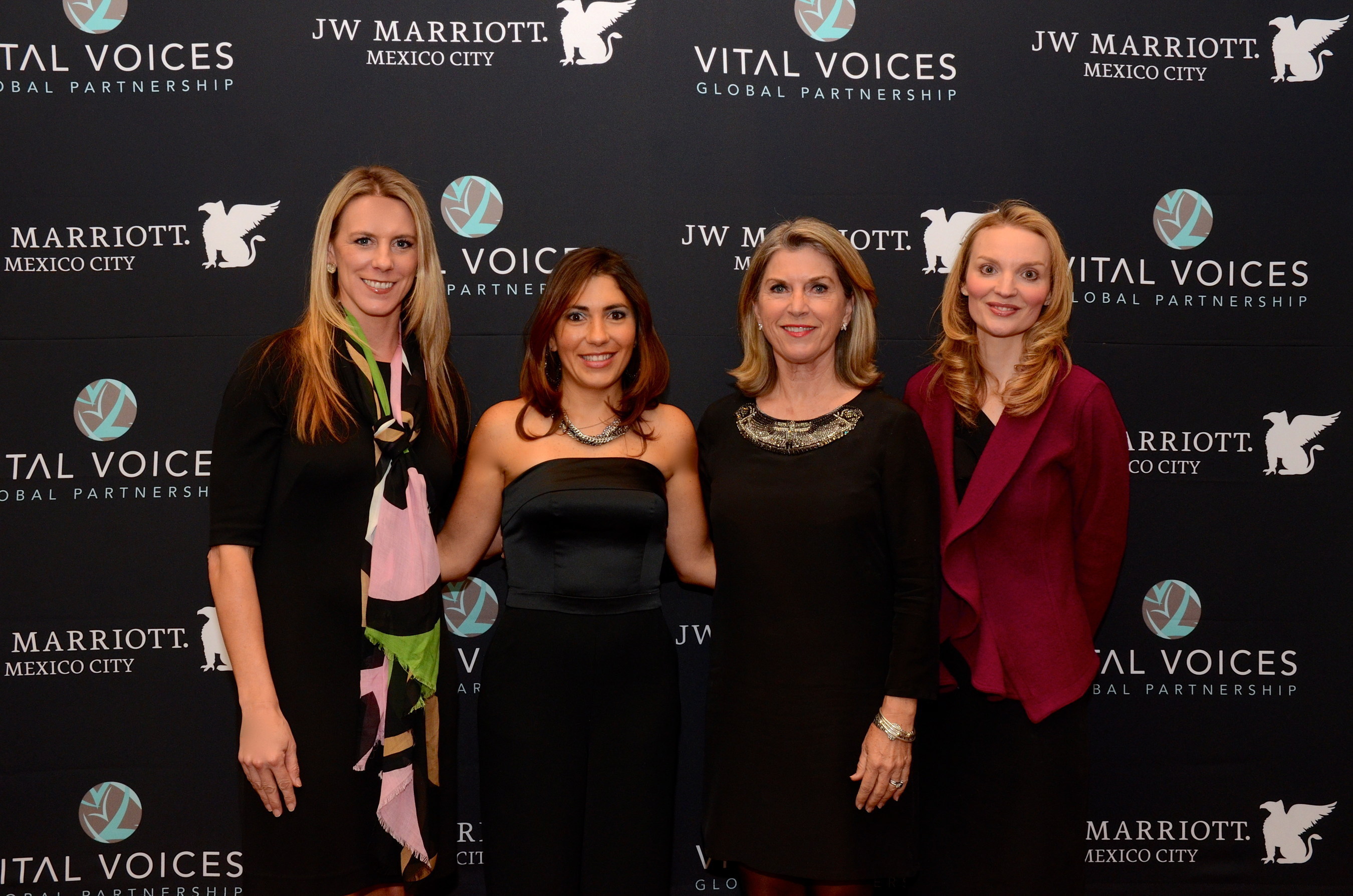 L-R: Mitzi Gaskins, VP & Global Brand Manager, JW Marriott Hotels & Resorts; Belen Alonso, Director of Sales, JW Marriott Hotel Mexico City & VV GROW Mentor; Kathleen Matthews, Chief Global Communications and Public Affairs Officer, Marriott International; Alyse Nelson, Vital Voices President & CEO.