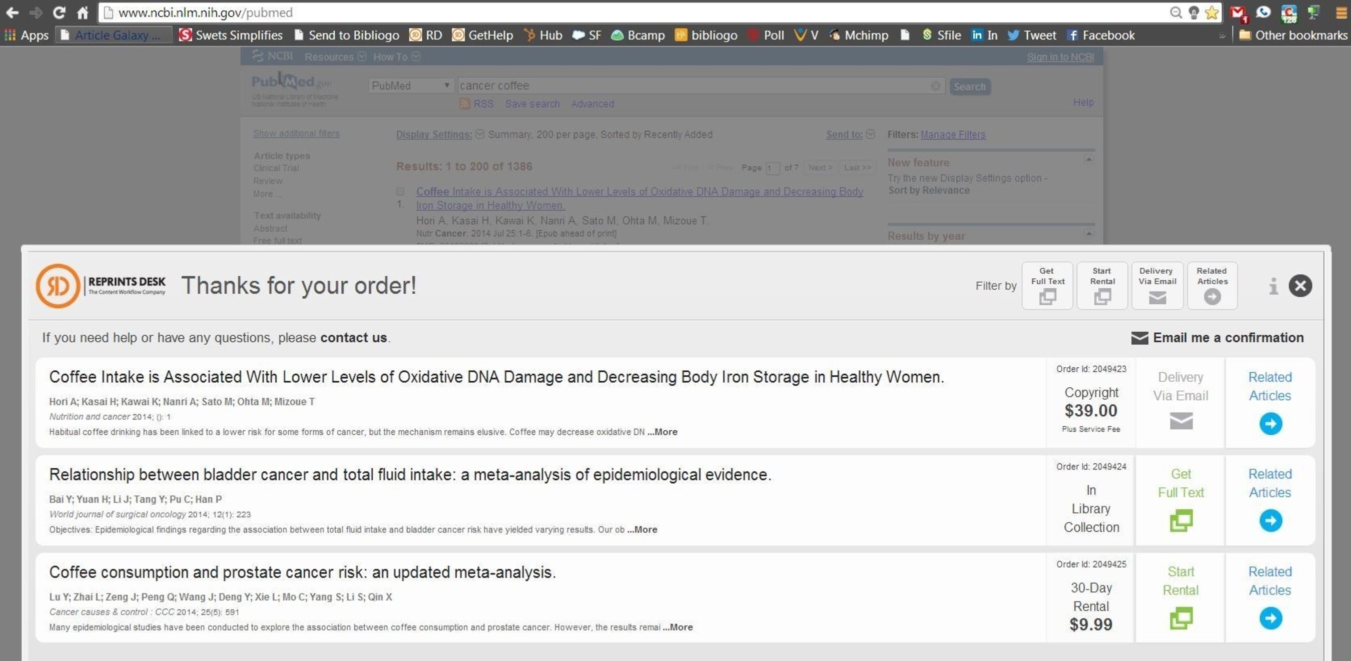 Screenshot of Article Galaxy Widget, which simplifies low cost access to full-text scholarly papers via PubMed, Google Scholar, and more than 50 popular search and discovery tools.