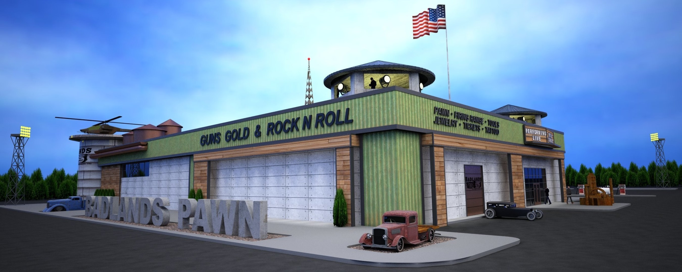 Pictured is Brass Junkie Co.'s rendering of Badlands Pawn, Gold and Jewelry, scheduled to open in Sioux Falls, South Dakota on Thanksgiving Day.