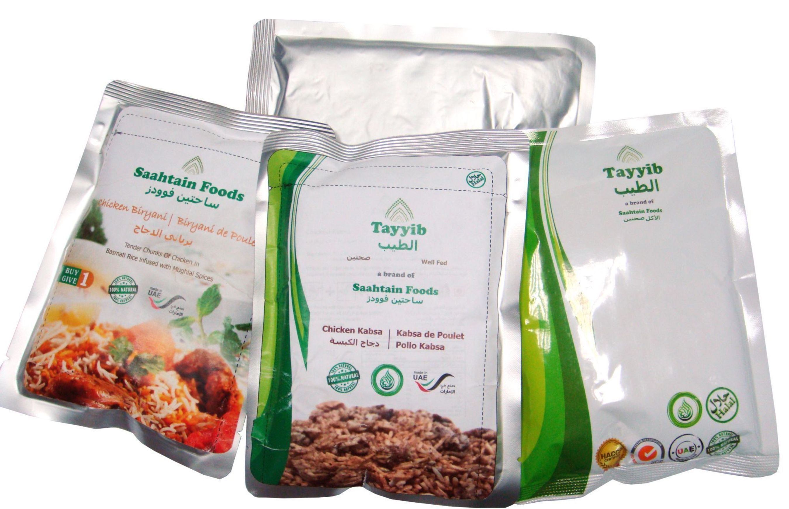Tayyib Ready to Eat Meals last for 2 years in strong 4 layer pouches (PRNewsFoto/Saahtain Foods)