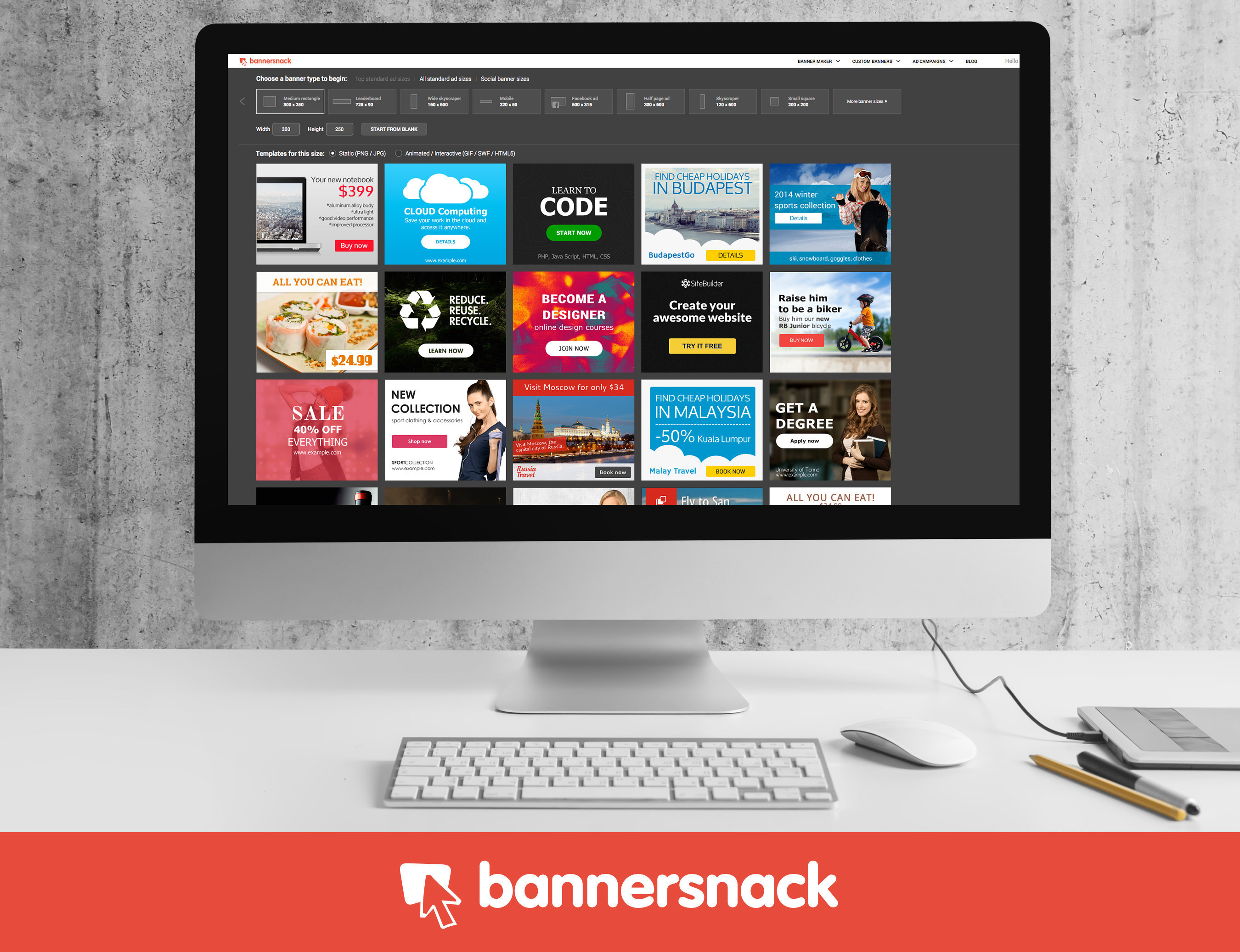 Free banner maker cloud app for advertising agencies, from Bannersnack