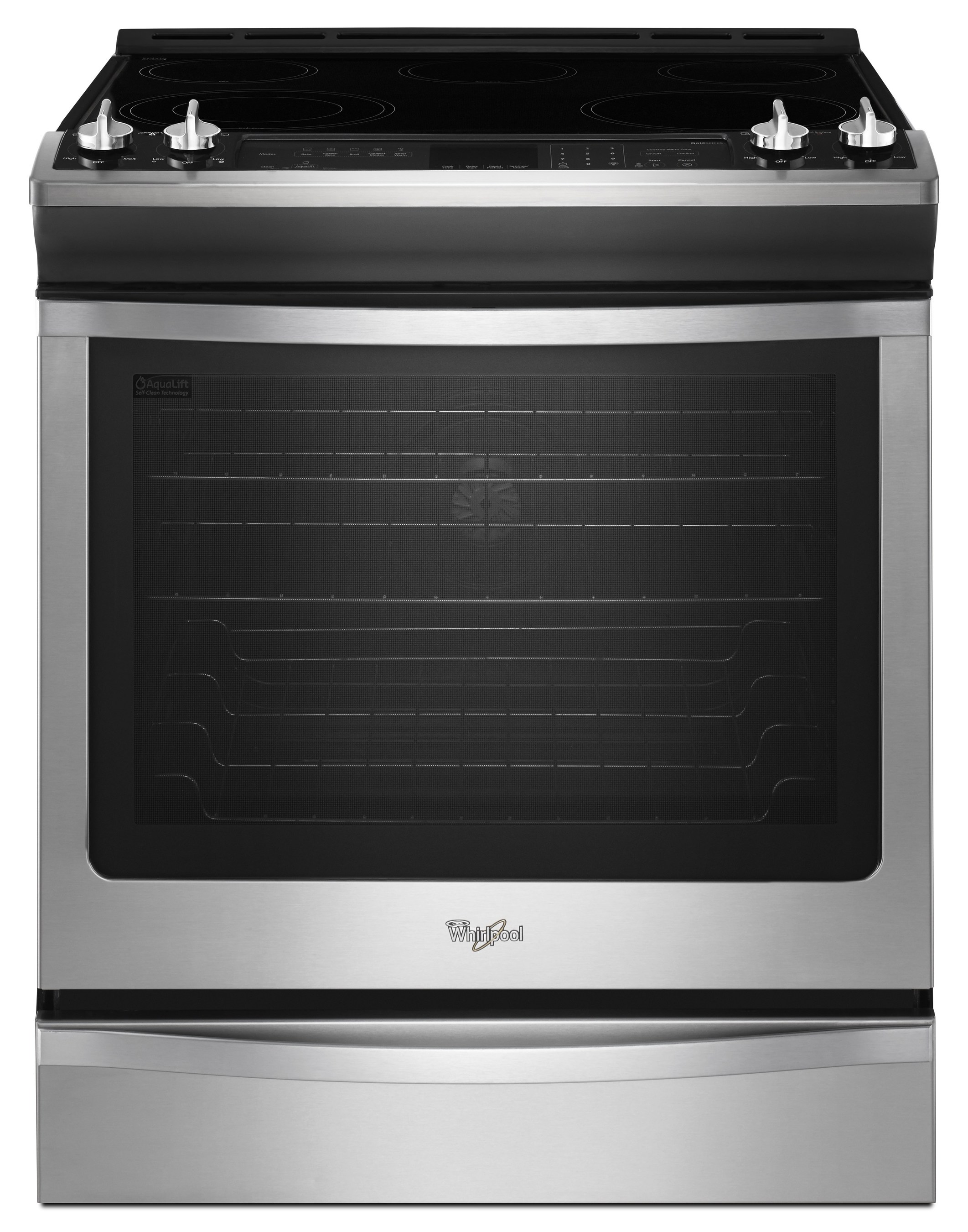 The Whirlpool(R) 5.8 Cu. Ft. Slide-In Gas Stove with TimeSavor(TM) Convection (WEG730H0DS) features the Flex Install (FIT) System by Whirlpool Corporation.