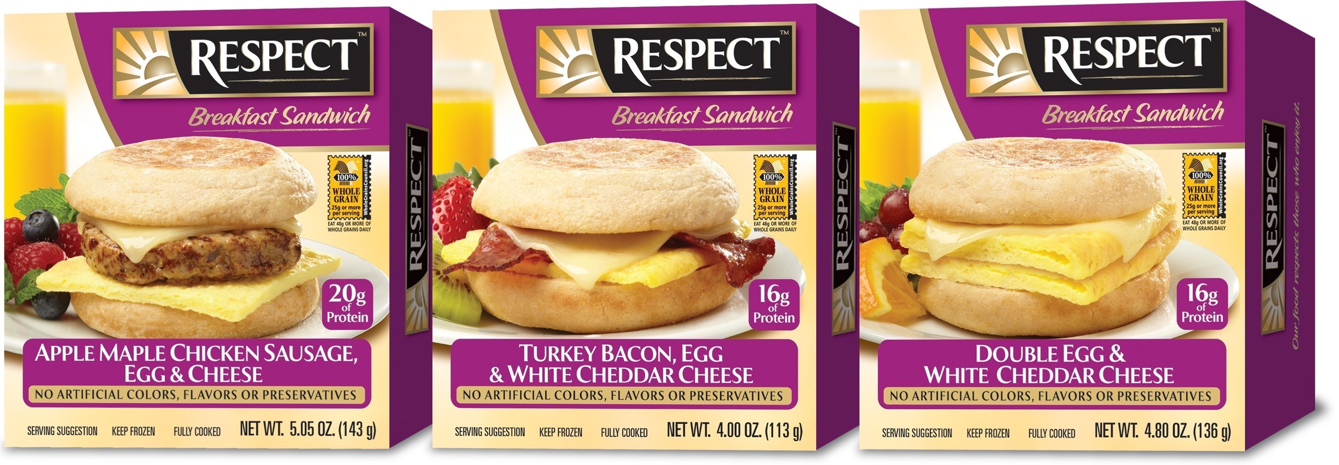 Respect Foods, Inc. introduces RESPECT(TM) Frozen Breakfast Sandwiches!  Three delicious varieties are available for immediate distribution throughout the United States in single serve cartons.