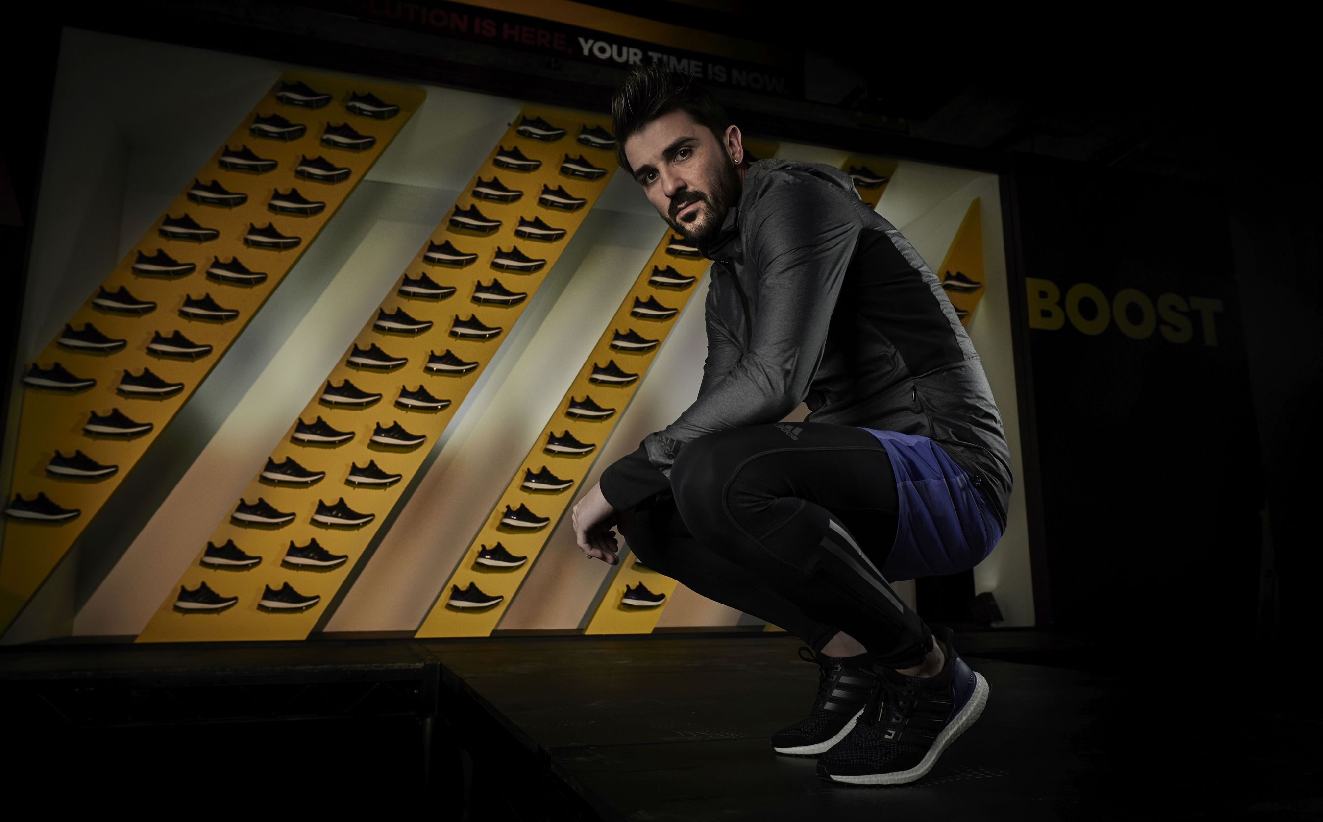 David Villa pictured at the launch of the new adidas Ultra BOOST running shoe in New York City (PRNewsFoto/adidas)