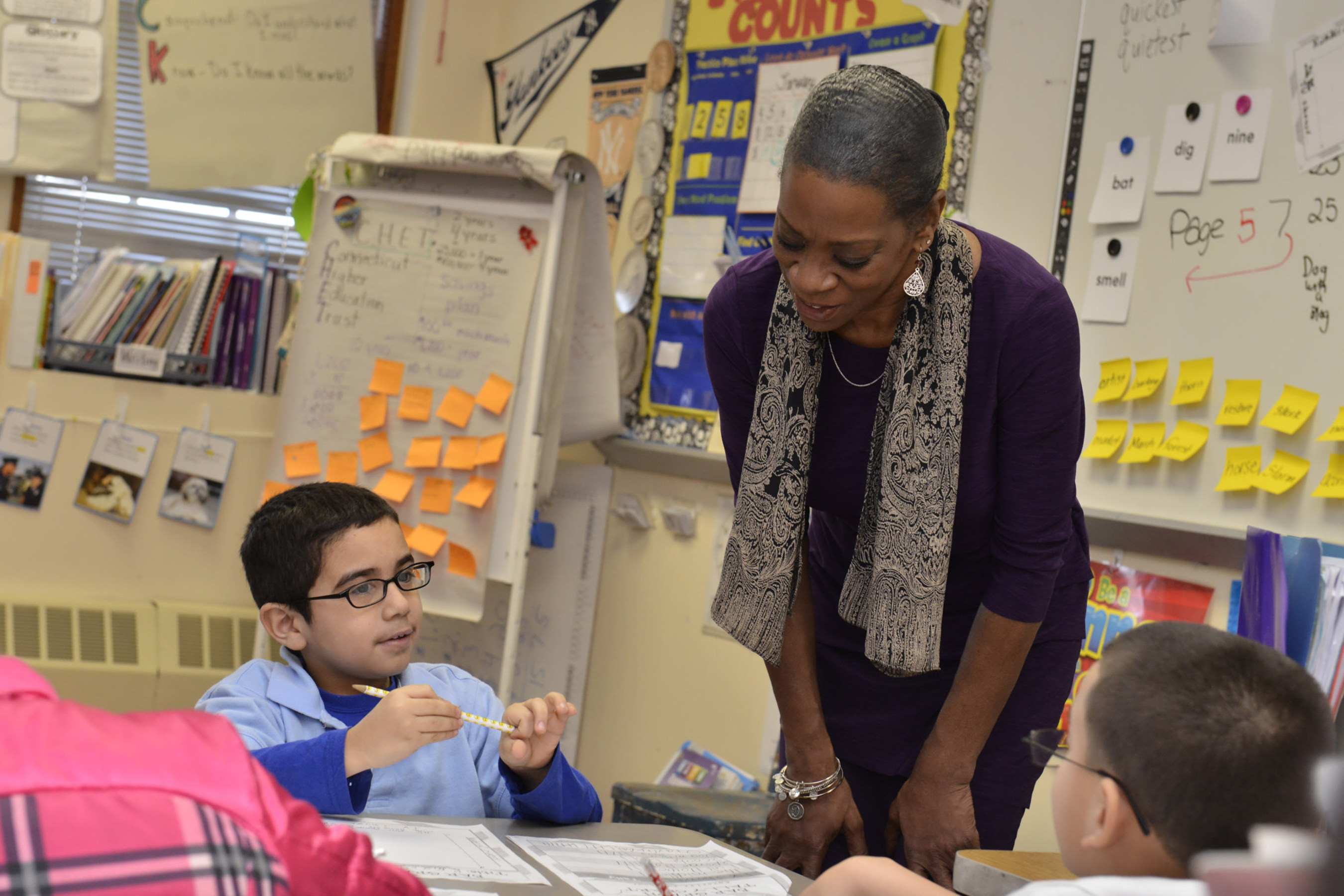 Connecticut State Treasurer Denise L. Nappier visits students at Vance Village Elementary School to officially kick-off the 2015 CHET Dream Big! Competition, a drawing and essay competition for Connecticut's K-8 grade students.  Photo Credit: Nick Caito