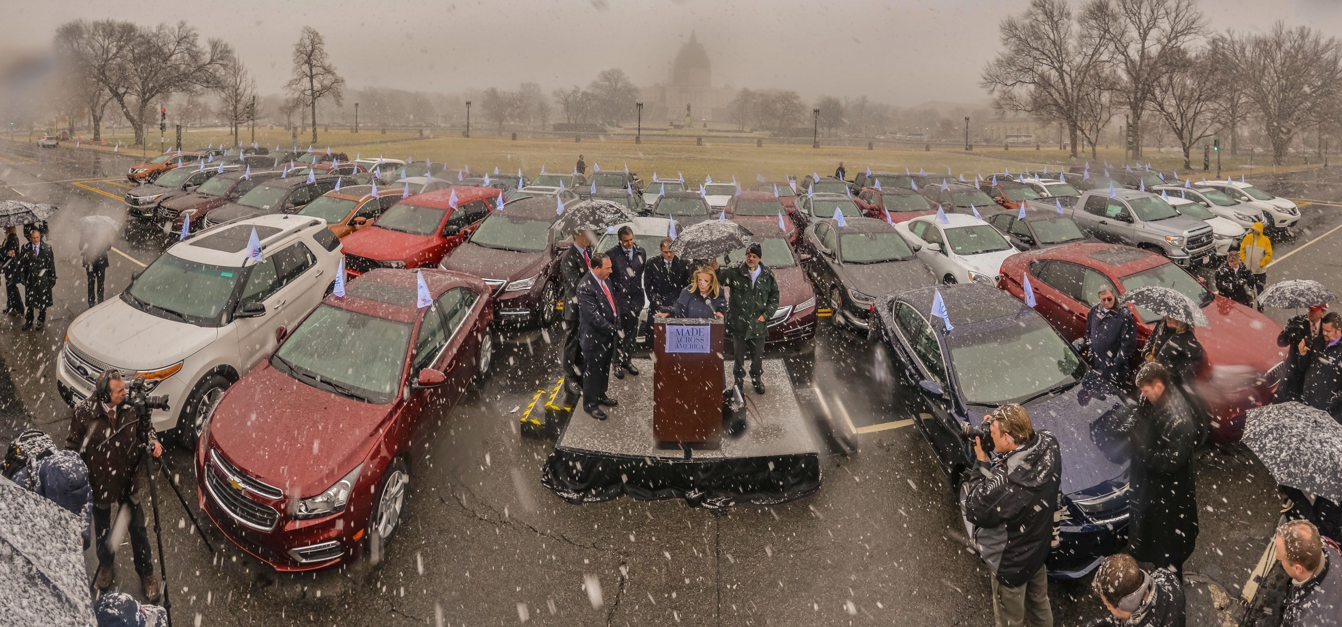 Reps. Debbie Dingell (D-Mich.) and Jim Jordan (R-Ohio) welcome a historic gathering of vehicles Jan. 21 to Capitol Hill at the culmination of "Made Across America," which kicked off the Washington DC Auto Show.