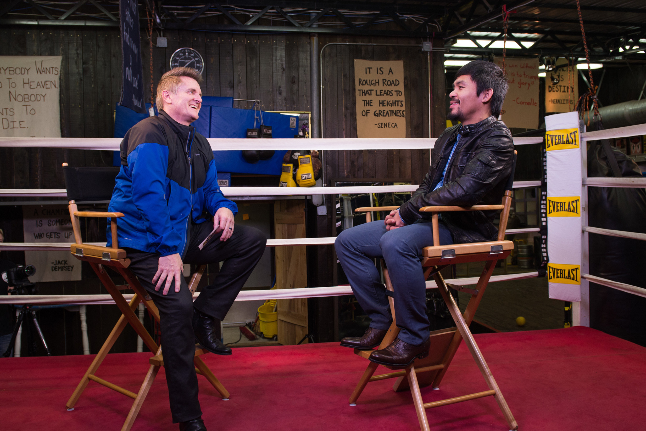 World boxing champ Manny Pacquiao with TBN's Matthew Crouch.