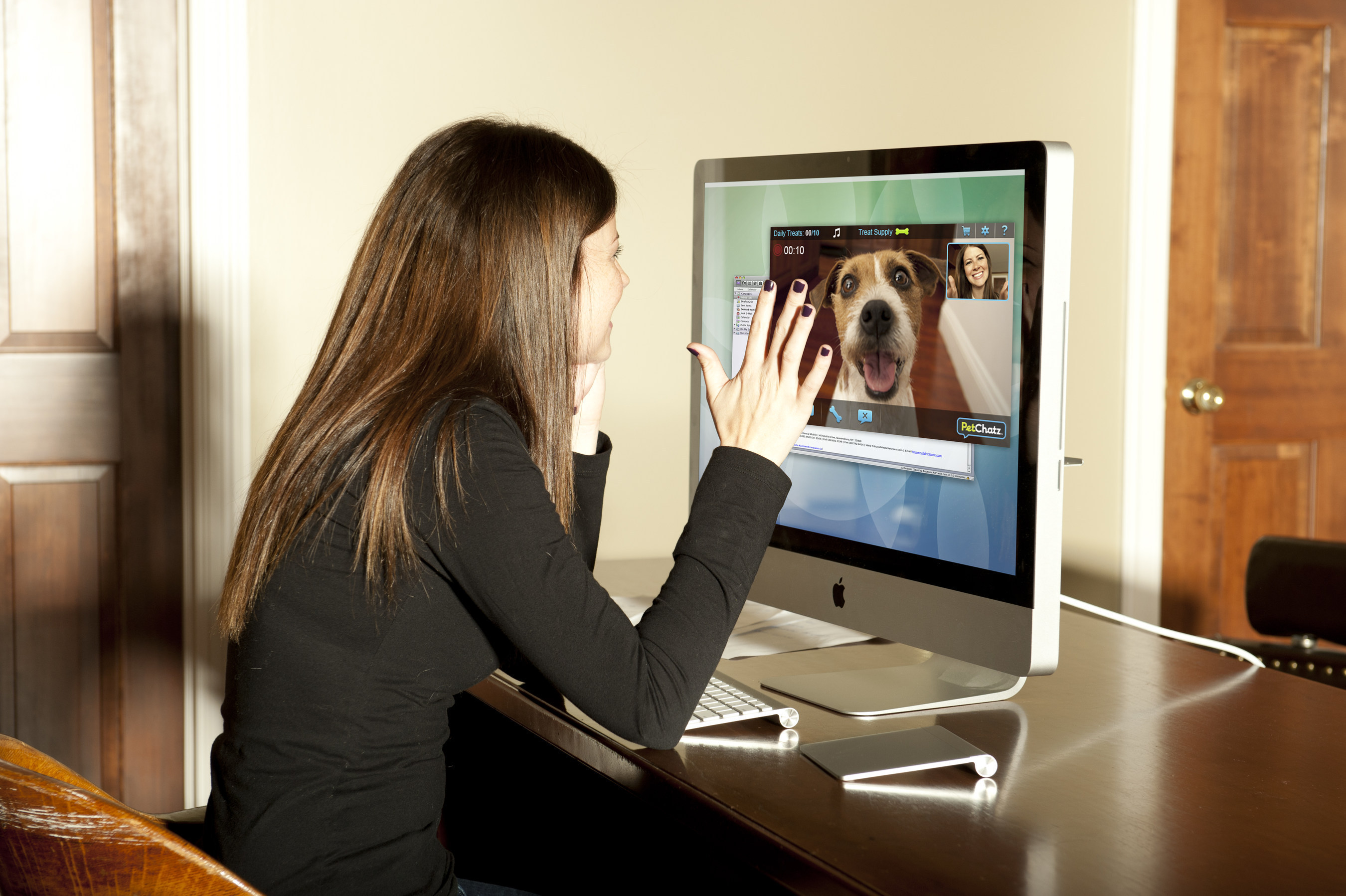 PetChatz is a first-of-kind Greet & Treat videophone that allows pet parents to interact with their pet from anywhere. With PetChatz, you can see, hear, speak to, provide a comforting scent and give your pet a treat using a smart phone or computer.