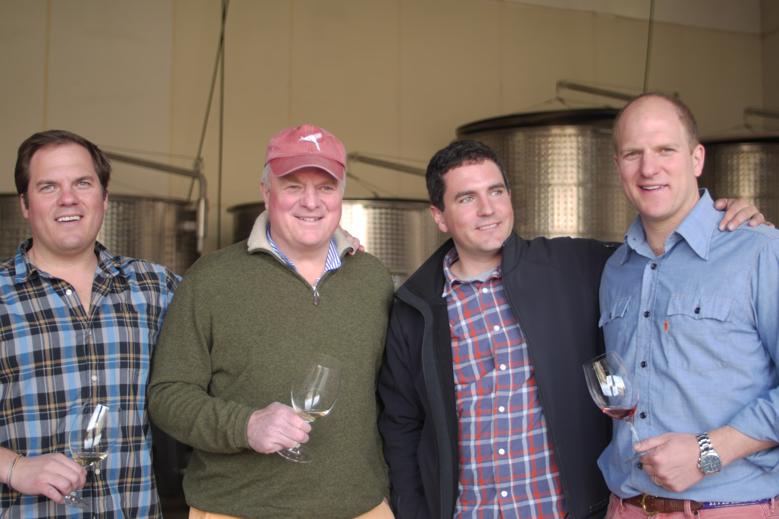 From left to right: Tripp Donelan, Joe Donelan, Donelan Winemaker Joe Nielsen, and Cushing Donelan.