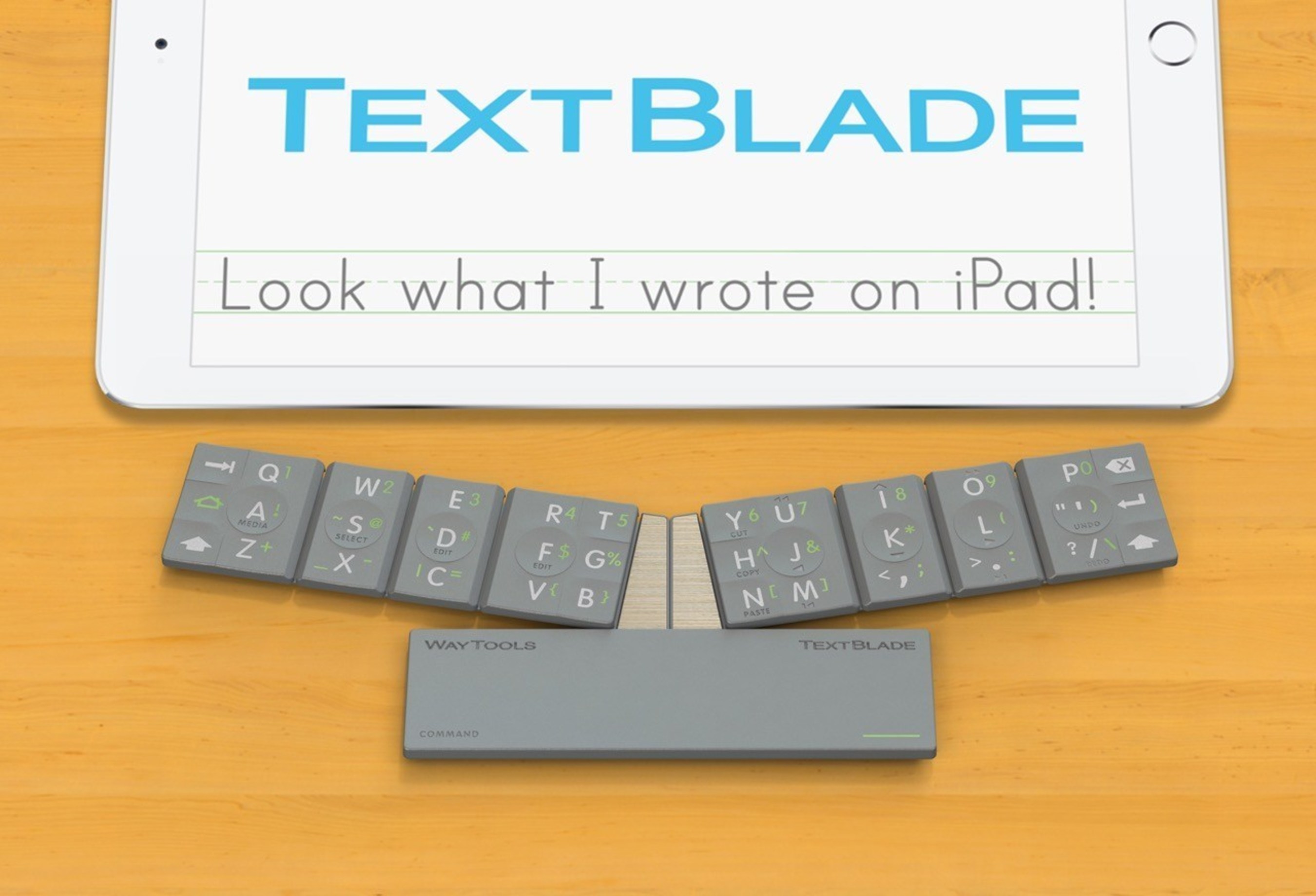 TextBlade.  Now, iPads Get Keys. iPads are magical learning machines, but kids also need real keys to write proficiently.  TextBlade brings state-of-the-art typing to iPad, while preserving all of its simplicity and fun.
