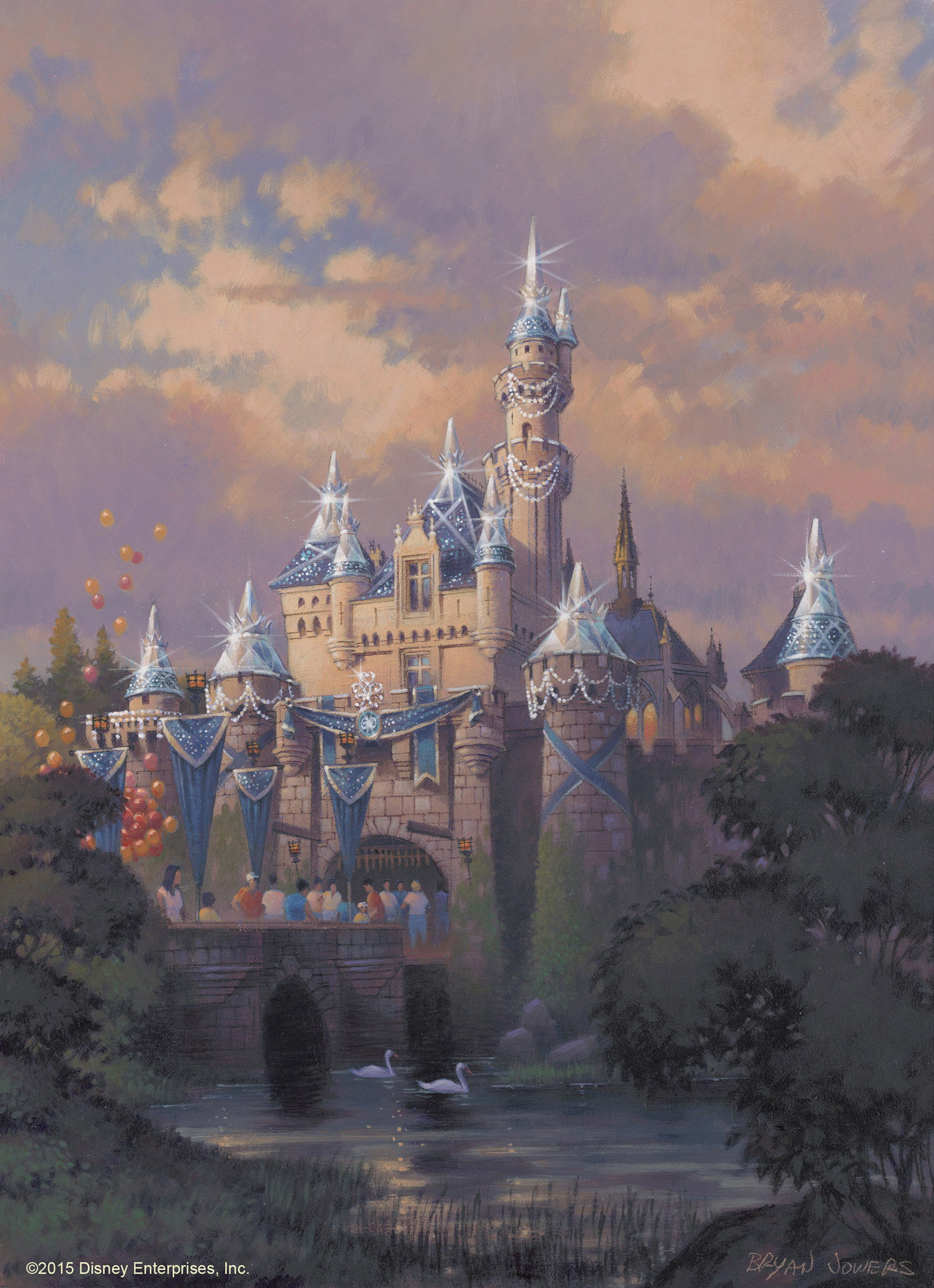 SPARKLING BEAUTY - This artist's rendering shows Sleeping Beauty Castle at Disneyland park draped in dazzling diamonds to commemorate the upcoming Diamond Celebration at the Disneyland Resort. From Sleeping Beauty Castle to Carthay Circle Theatre at Disney California Adventure park, the Disneyland Resort and surrounding streets of the Anaheim Resort district will sparkle with Diamond Celebration decor and festive banners in shades of Disneyland blue.