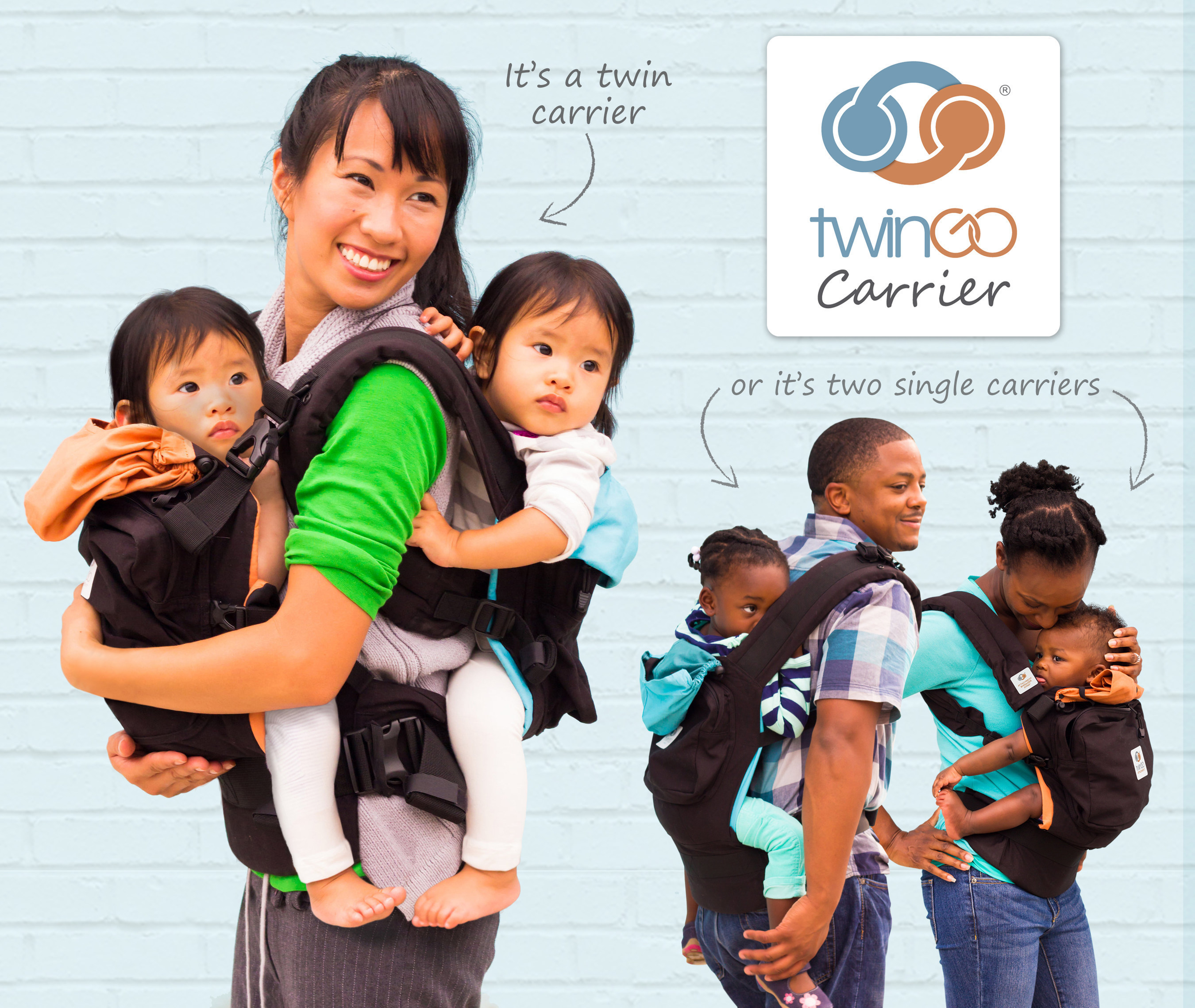 Twin baby carrier  Removable Backpack Style Shoulder Straps - TwinGo