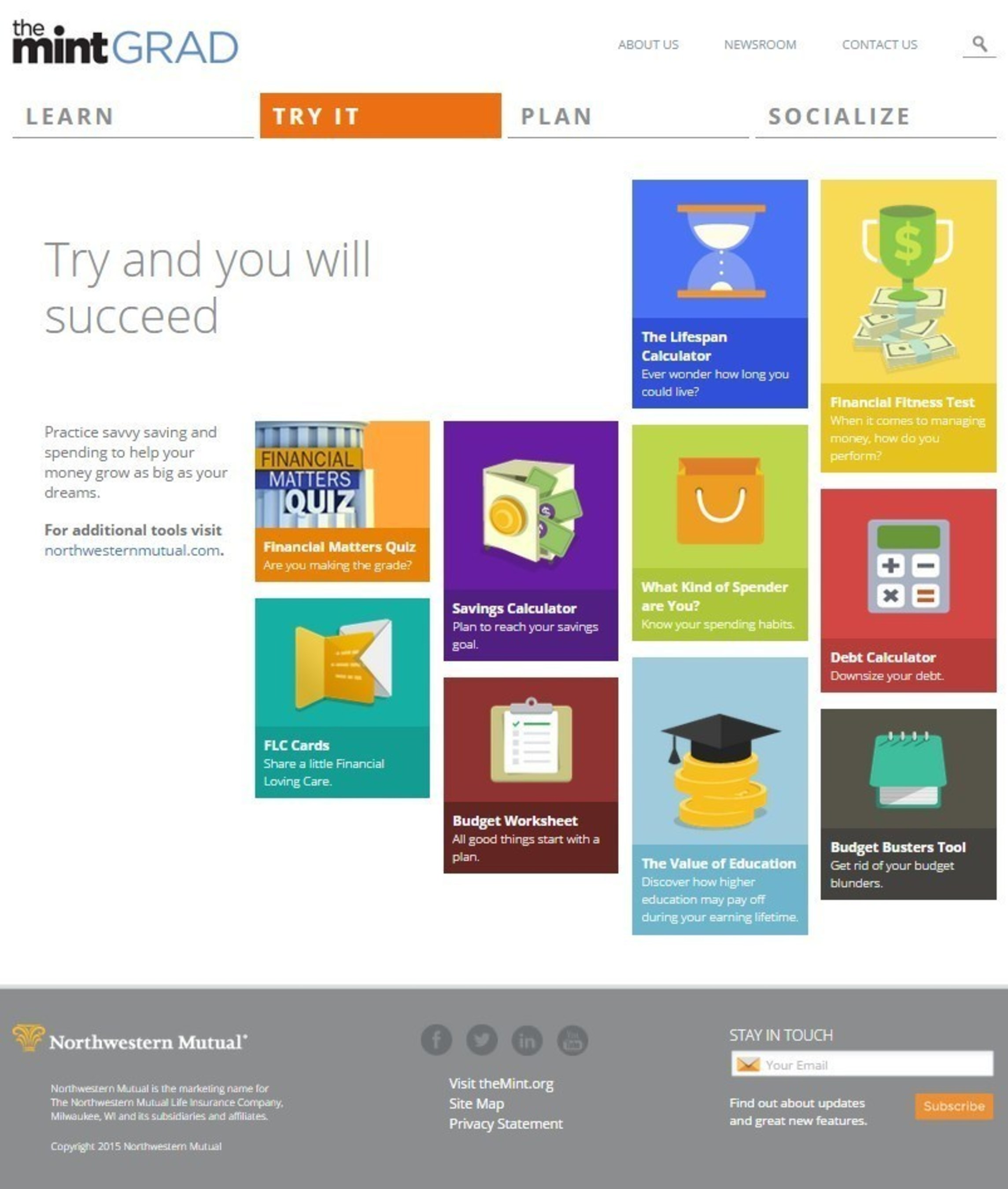 The "Try It" section on TheMintGrad.org offers hands-on tools to Millennials to enhance their money smarts.