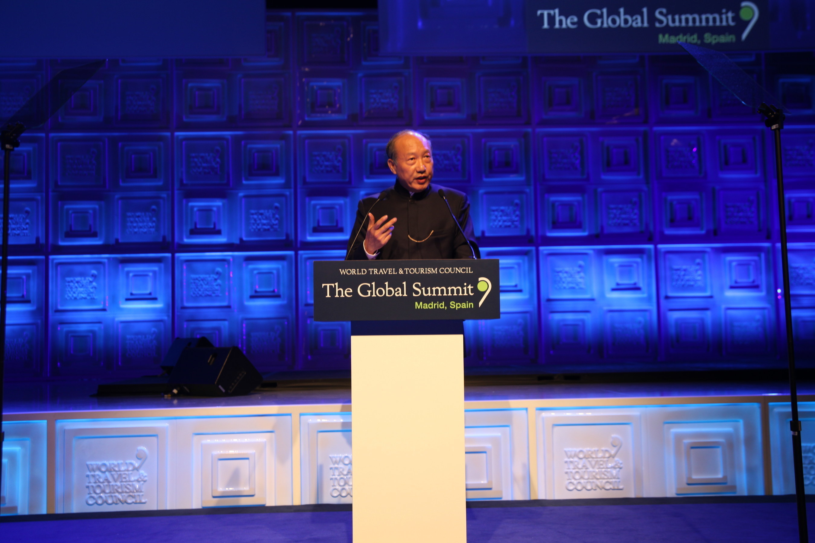 HNA Group chairman Chen Feng gives a speech at the 2015 World Travel & Tourism Council (WTTC) Global Summit