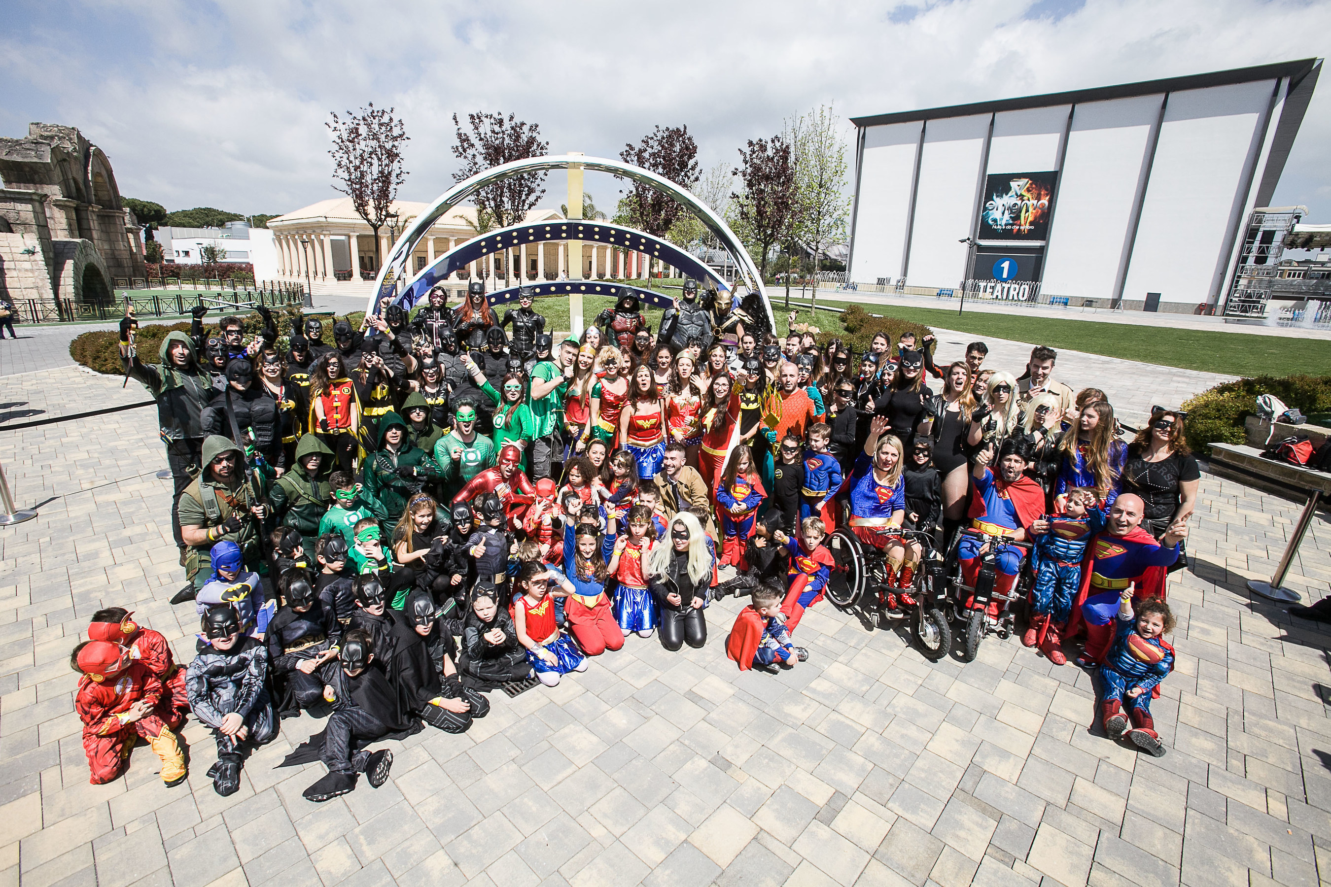 Fans dressed as DC Comics Super Heroes gather to set the Guinness World Record for most people dressed as DC Comics Super Heroes within a 24-hour period at the DC Comics Super Hero World Record Event on April 18, 2015 in Rome, Italy.