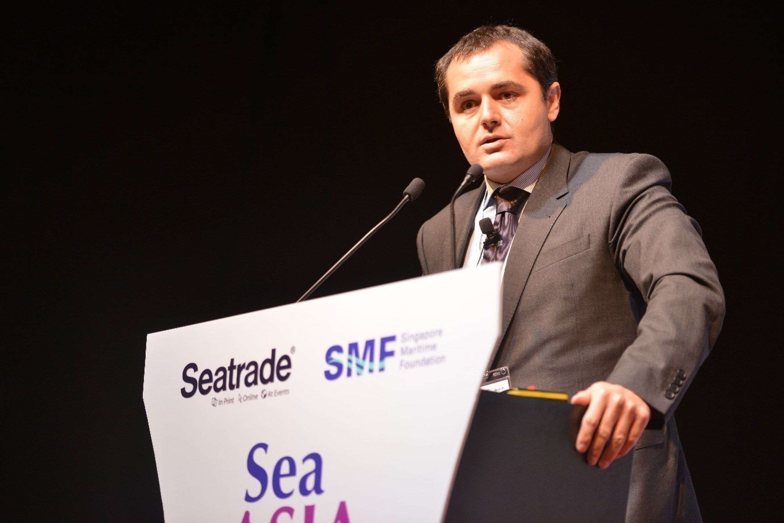 Vice President Offshore V.Group Alessandro Ciocchi speaking at the Sea Asia Offshore Marine Forum