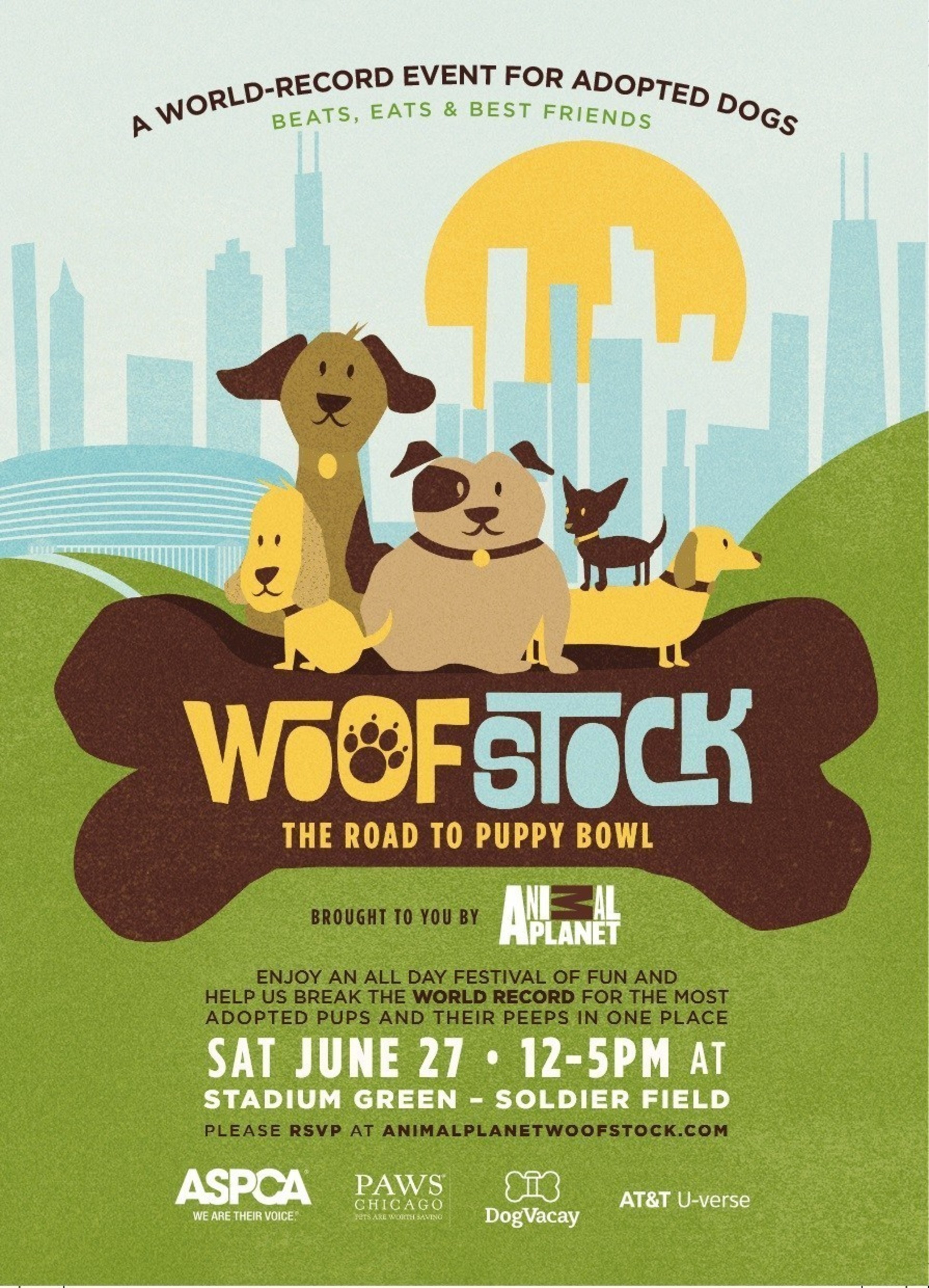 Join Animal Planet's WOOFSTOCK: ROAD TO PUPPY BOWL, a free all-day festival on June 27 in Chicago to celebrate pet adoption and set a Guinness World Record