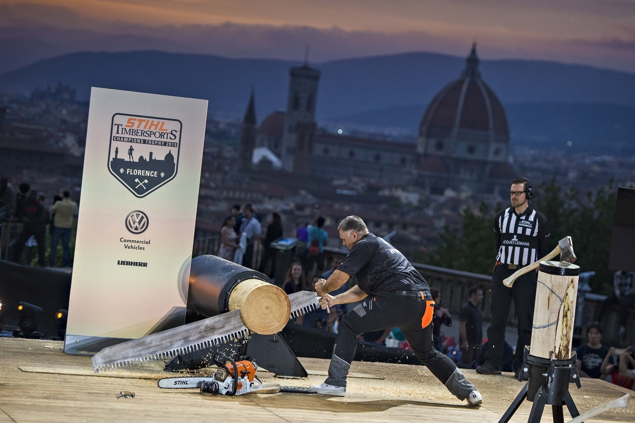 Third placed in the Champions Trophy and six times STIHL TIMBERSPORTS(R) World Champion, Jason Wynyard, fought for hundredths of a second. (PRNewsFoto/STIHL TIMBERSPORTS Series) (PRNewsFoto/STIHL TIMBERSPORTS Series)
