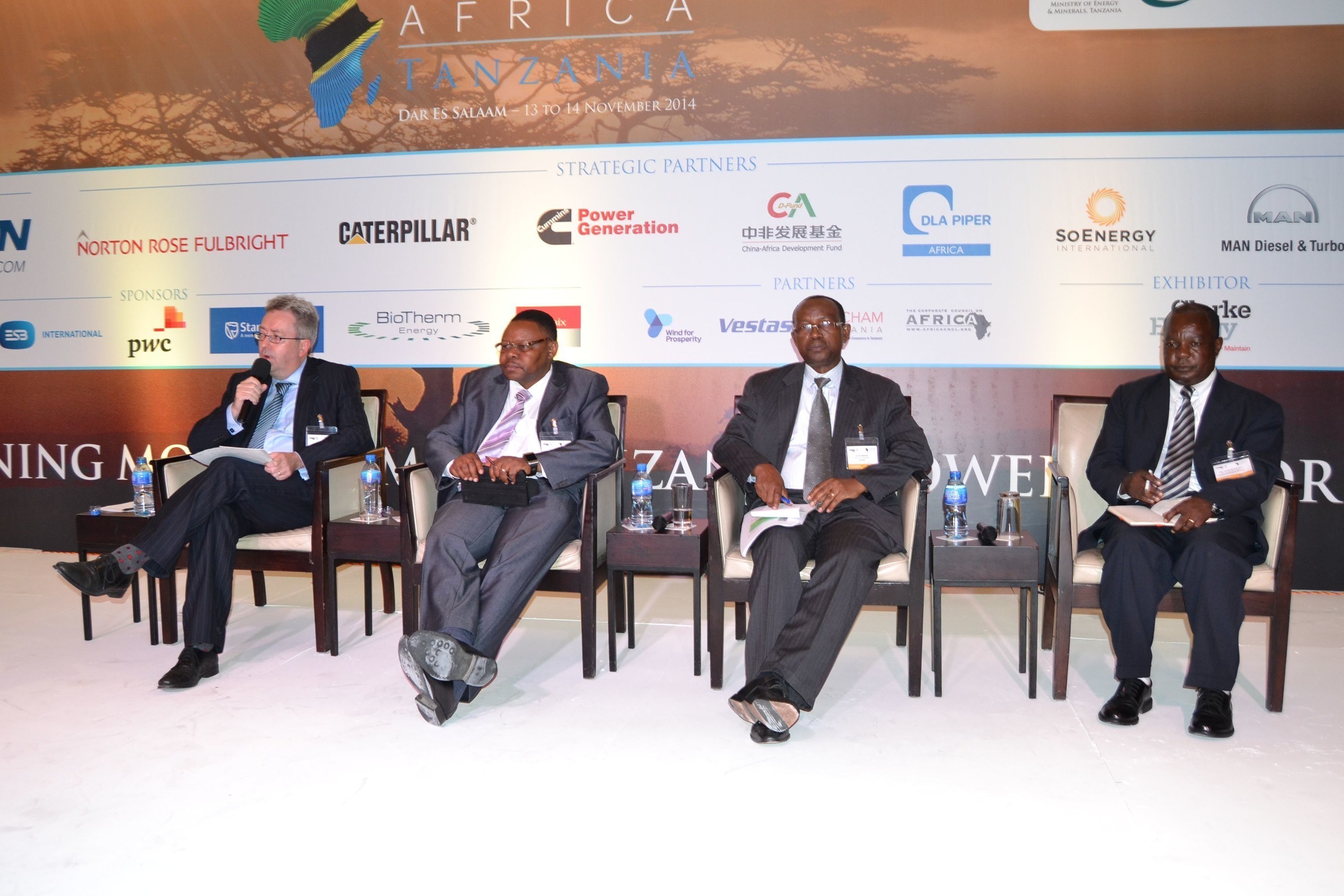 Speakers participate in a panel discussion at the annual Powering Africa: Tanzania meeting in Dar es Salaam (PRNewsFoto/EnergyNet Limited) (PRNewsFoto/EnergyNet Limited)