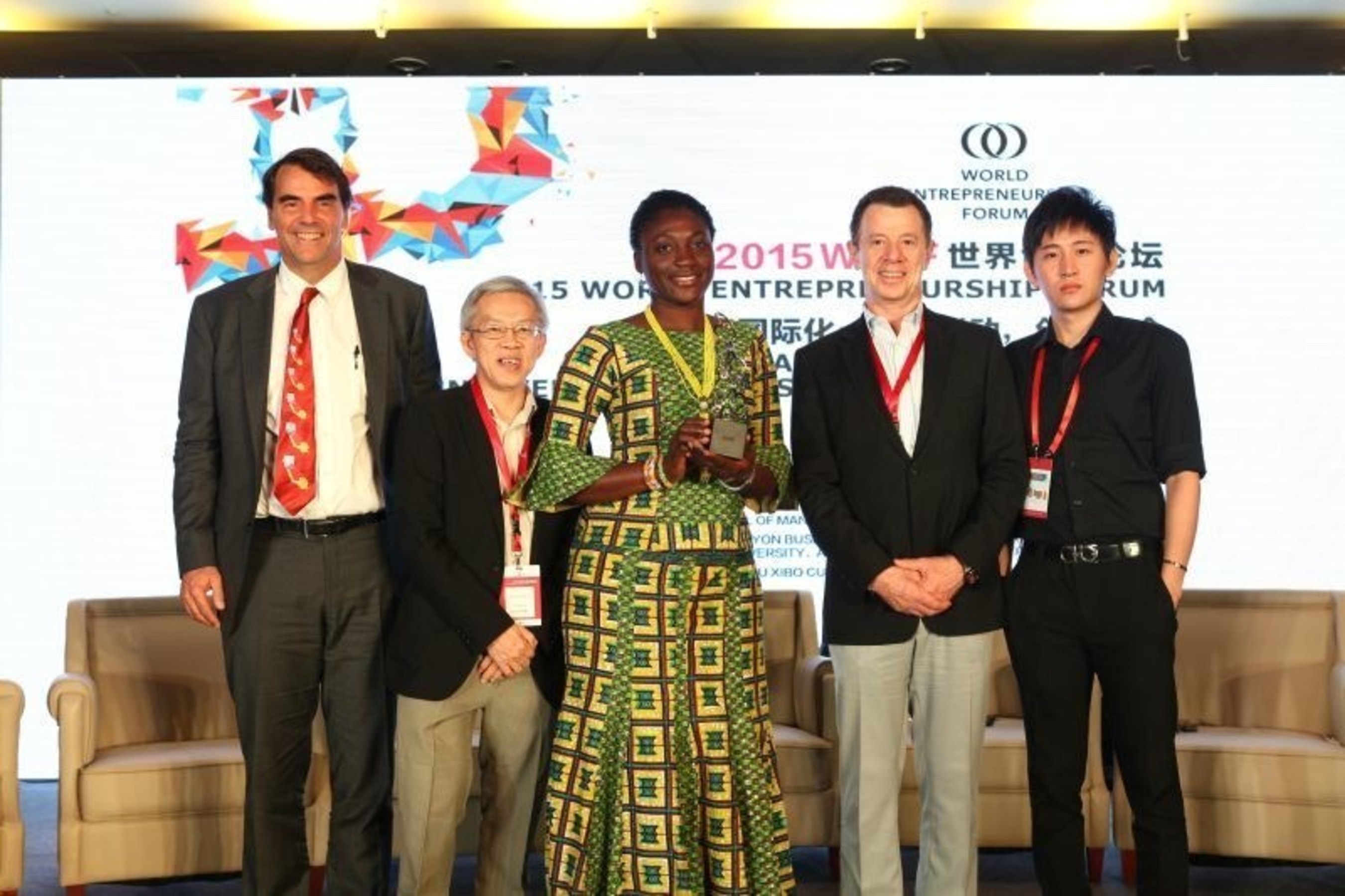 World Entrepreneurship Forum's 2015 Awardees From left to right :Timothy Draper (USA), Prof. Wong Poh Kam (Singapore), Bernice Dapaah (Ghana), Francesco Piazzesi Tommasi (Mexico), Mao Jingxiang (China) (PRNewsFoto/World Entrepreneurship Forum) (PRNewsFoto/World Entrepreneurship Forum)