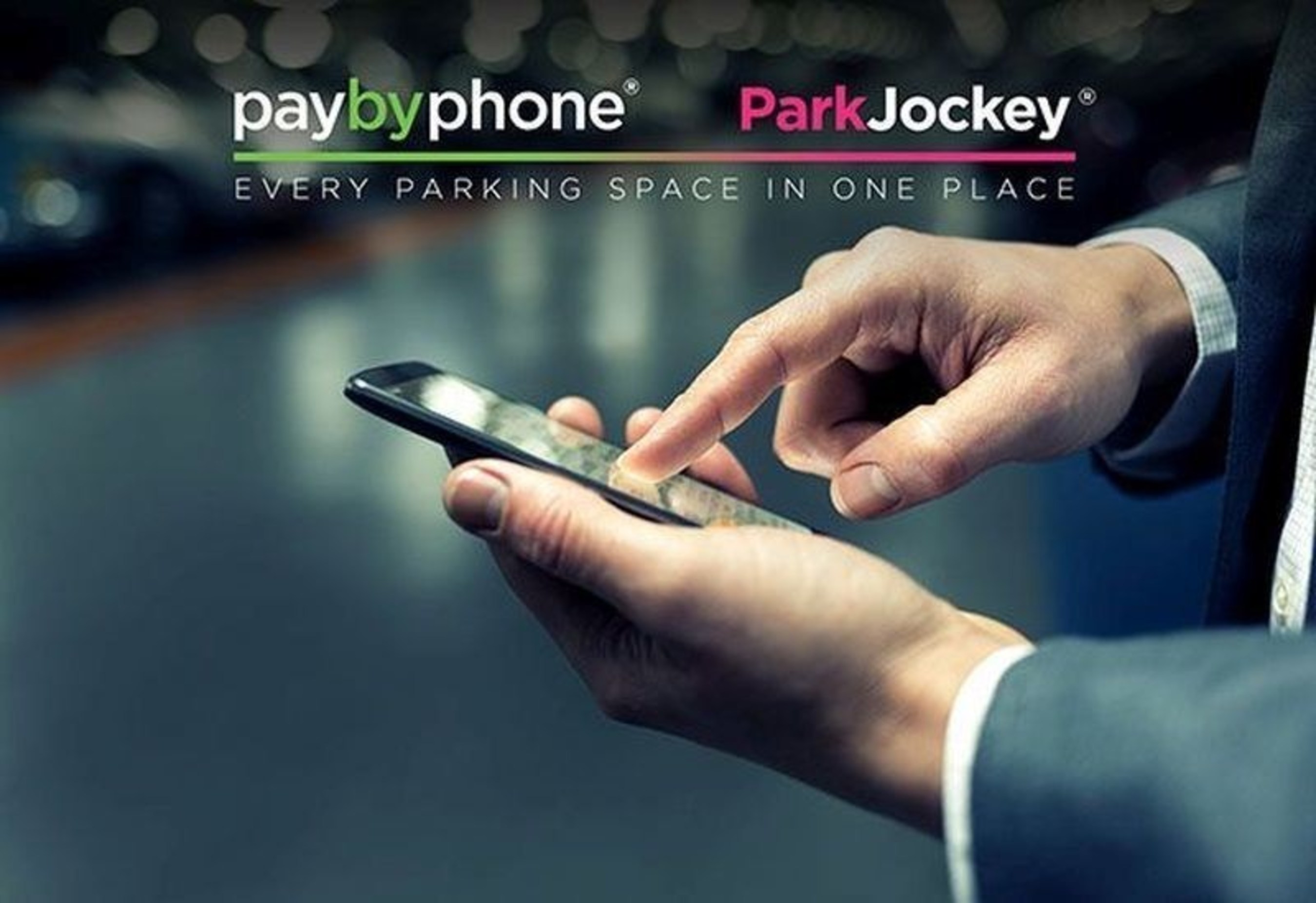 The partnership between PayByPhone and the fast-growing start-up ParkJockey could herald the rise of the long-awaited "unicorn" in parking tech. (PRNewsFoto/ParkJockey and PayByPhone) (PRNewsFoto/ParkJockey and PayByPhone)