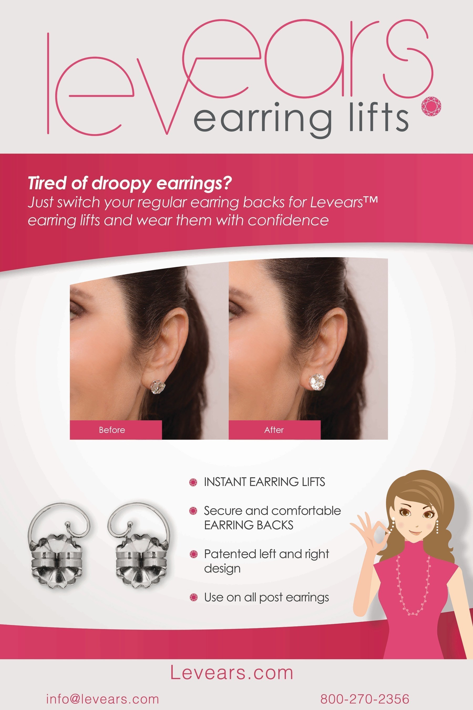 Levears 14K Yellow/White Gold Pierced Ear Lobe Earrings backs Lift Support