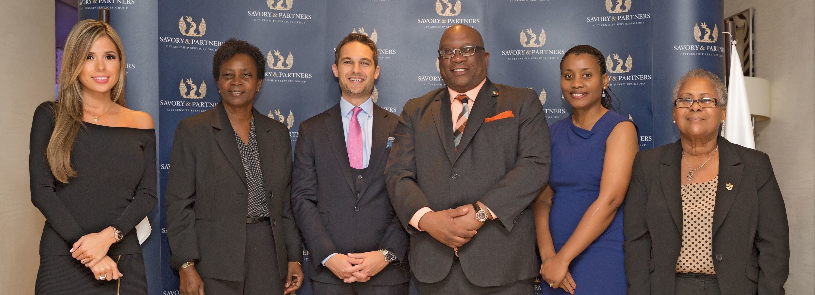 From left to right: Ms Helena Savory, Client Manager - Savory & Partners, Ambassador Constance Mitchum from St. Kitts and Nevis, Mr. Jeremy Savory, Managing Partner of Savory & Partners, Prime Minister Dr. the Honourable Timothy Harris of St. Kitts and Nevis, Ms. Elsa Wilkin-Armbrister, Deputy Consul General of the Consulate of St Kitts and Nevis in Dubai, UAE, Ms. Josephine Huggins, Cabinet Secretary of St. Kitts and Nevis. (PRNewsFoto/Savory and Partners) (PRNewsFoto/Savory and Partners)