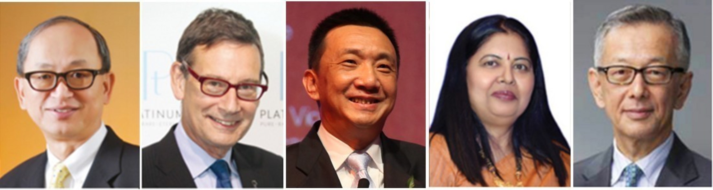 (From left) Albert Cheng, Advisor to the World Gold Council, Far East (WGC); James Courage, former Chief Executive of Platinum Guild International (PGI); Lin Qiang, President and Managing Director of the Shanghai Diamond Exchange (SDE); Nirupa Bhatt, Managing Director of Gemological Institute of America (GIA) India and the Middle East; and Yasukazu Suwa, Chairman of Suwa & Son, Inc in Japan
