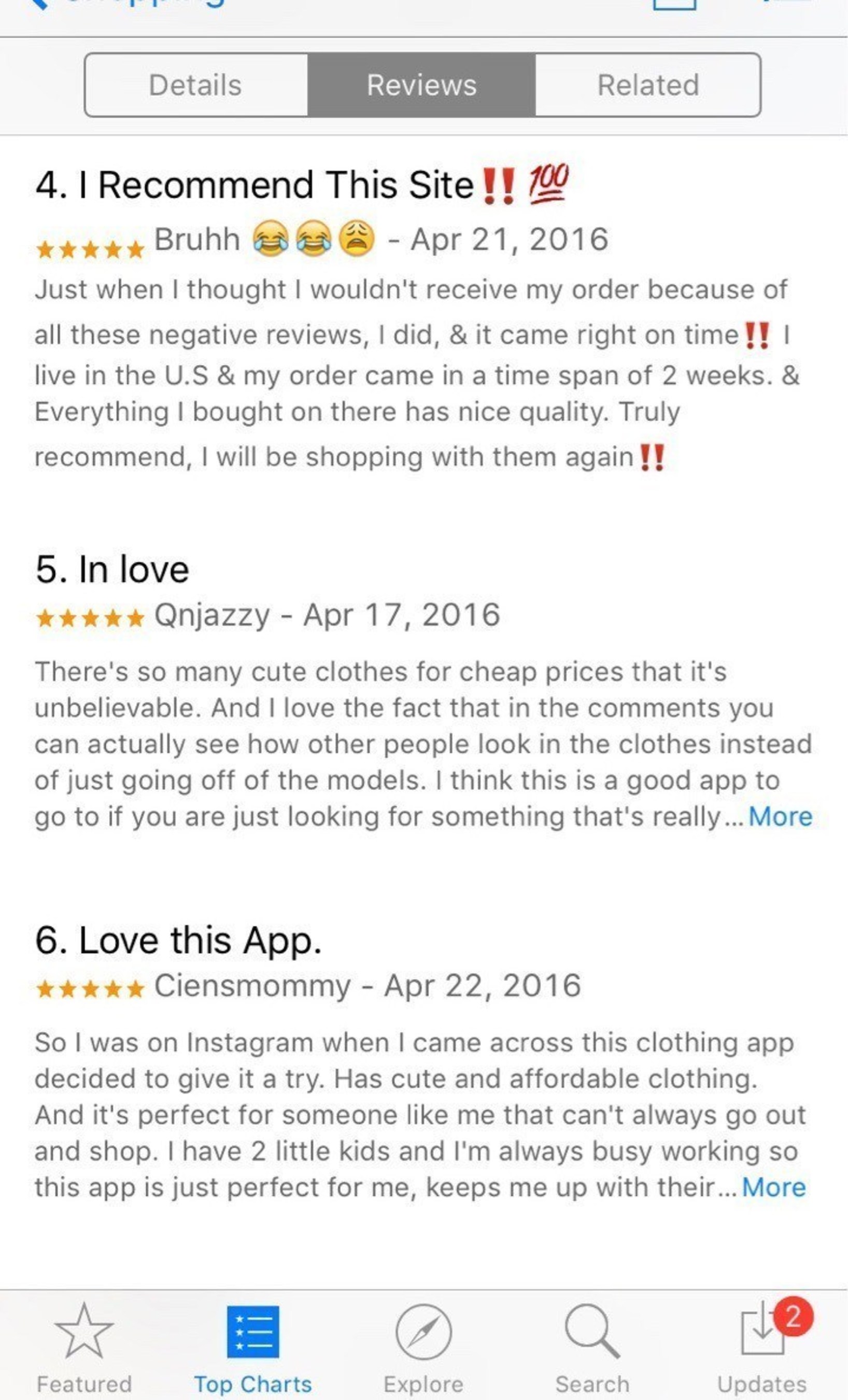 Reviews from SheIn’s APP