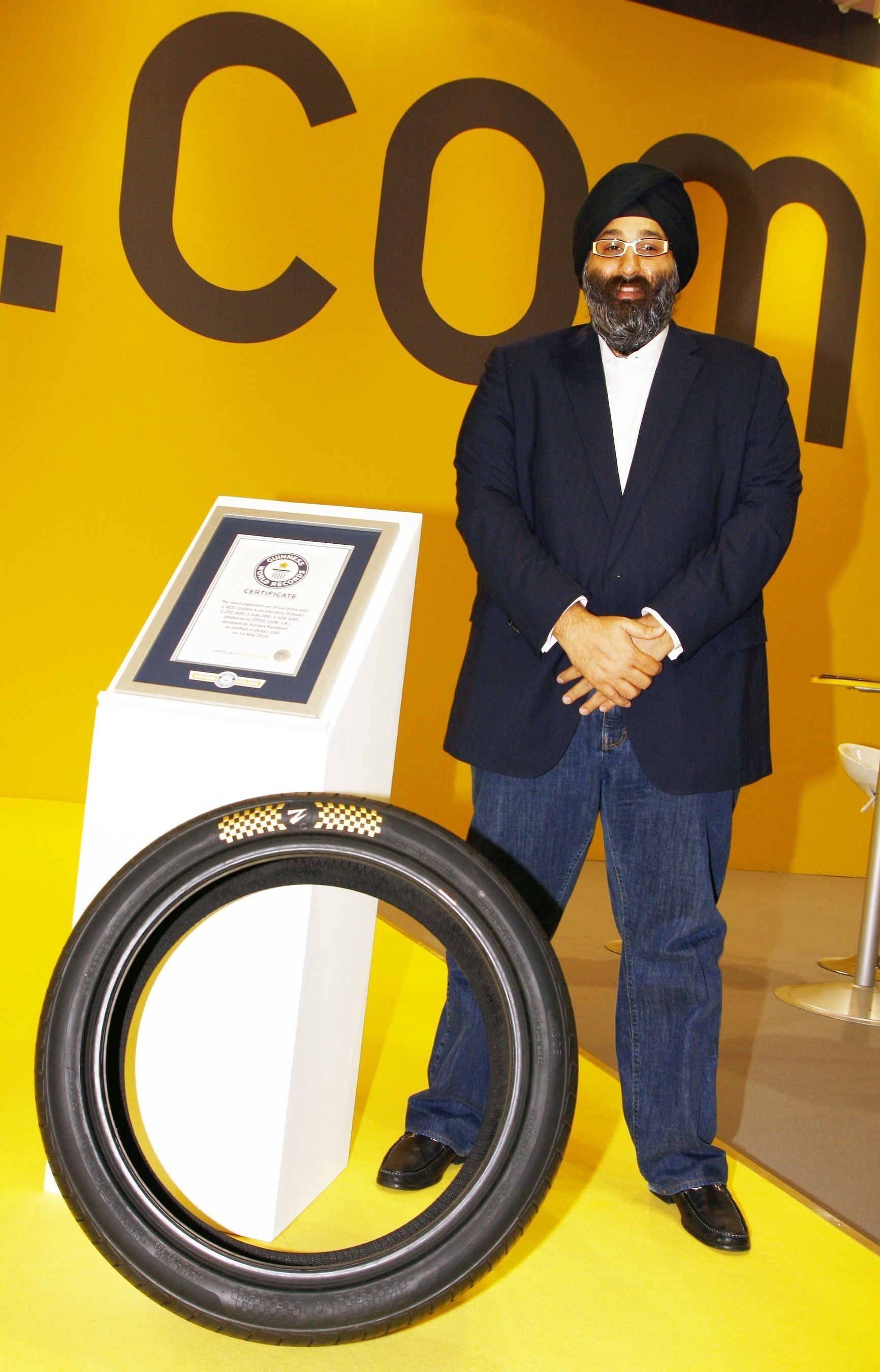 Z Tyre CEO Harjeev Kandhari with the World's most Expensive Tyre (PRNewsFoto/ZENISES DMCC)