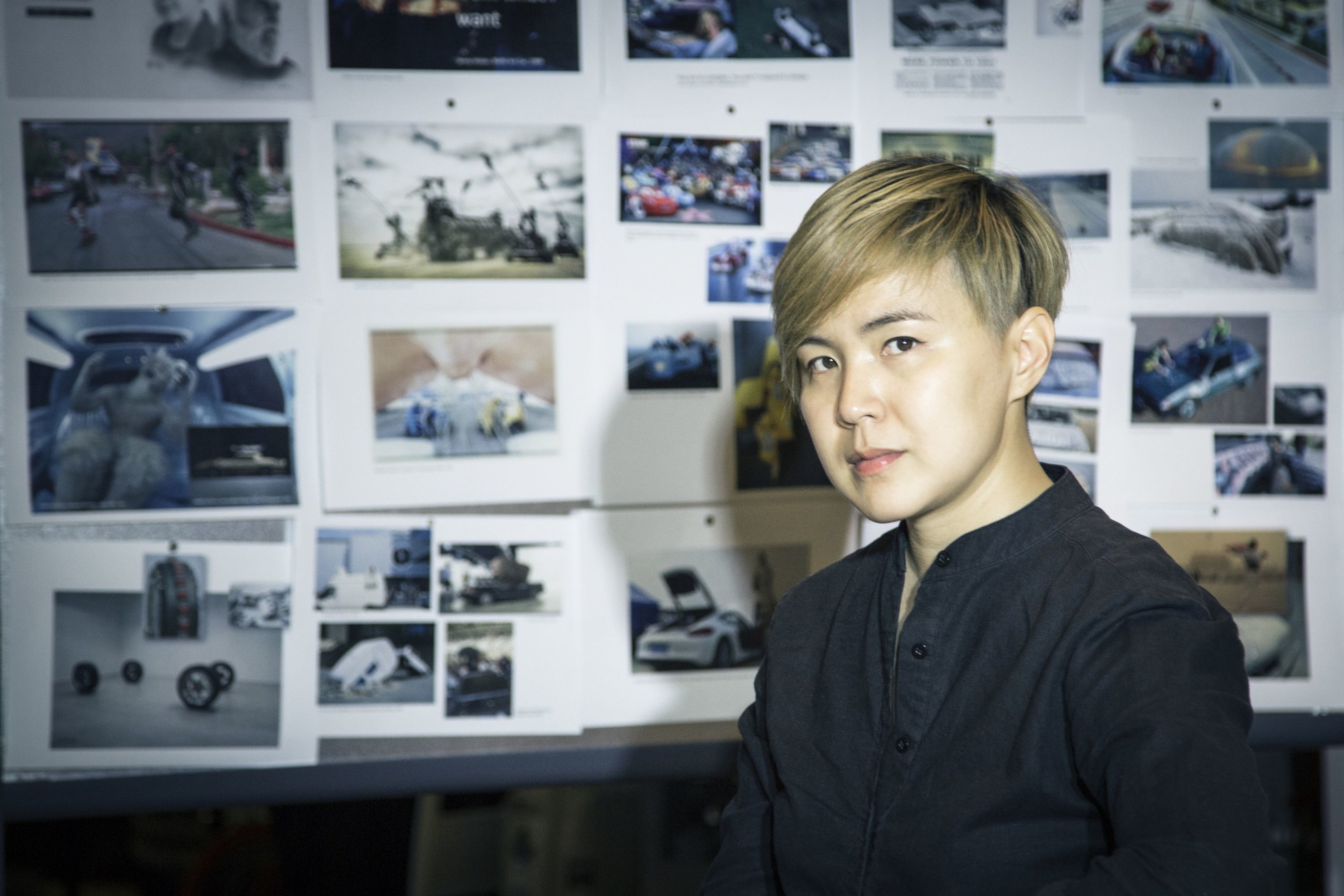 The artist Cao Fei in front of her inspiration wall for the 18th BMW Art Car project (C) The artist, Cao Fei Studio. (PRNewsFoto/BMW Group)