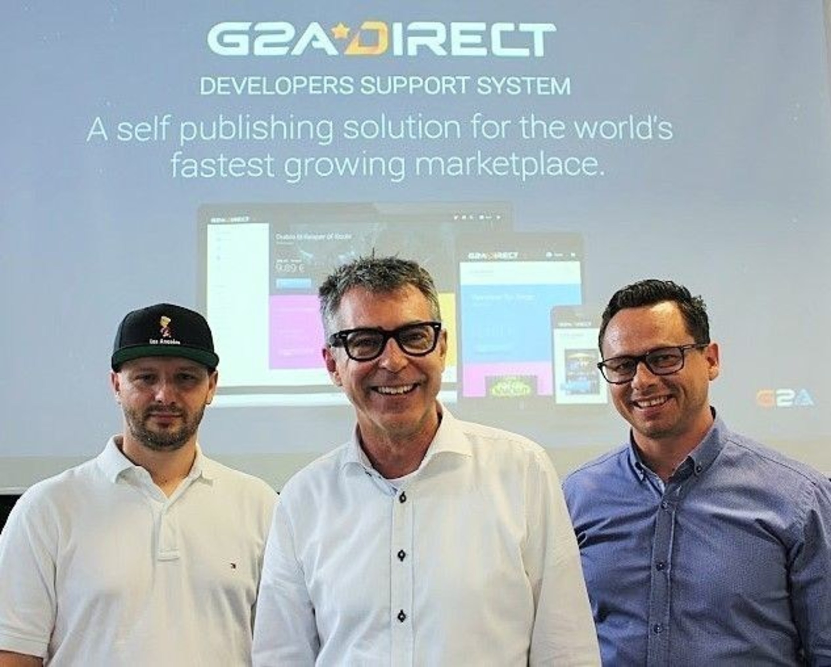The G2A Direct Team - Left to Right, Mario Mirek - G2A Direct partnerships Manager, Scott Millard G2A Direct Lead and Patryk Kadlec, Head of Global Business Development. (PRNewsFoto/G2A.com)
